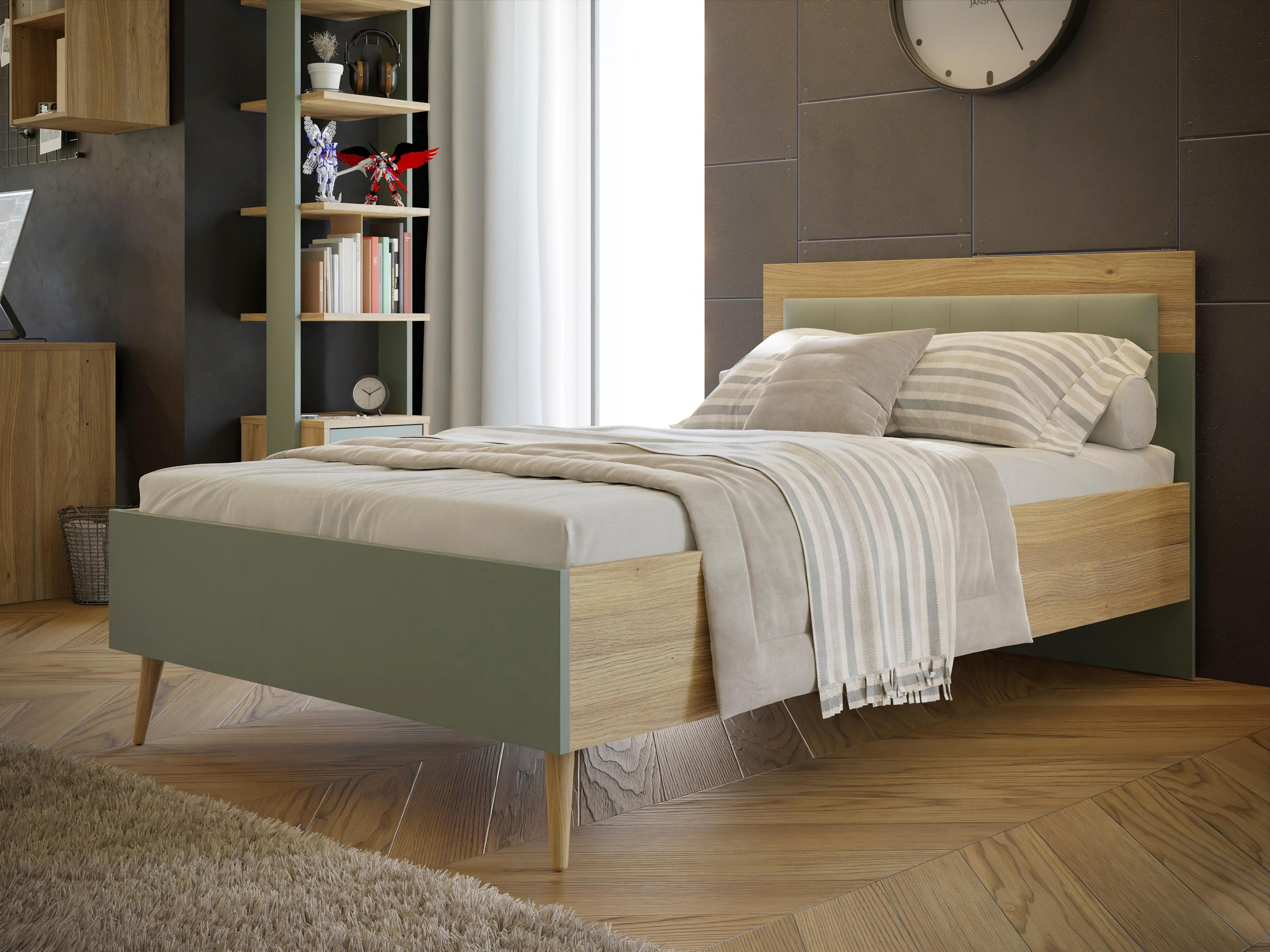 Jugendbett FORTE mit gepolstertem Kopfteil Mauvella Eiche/Salbei