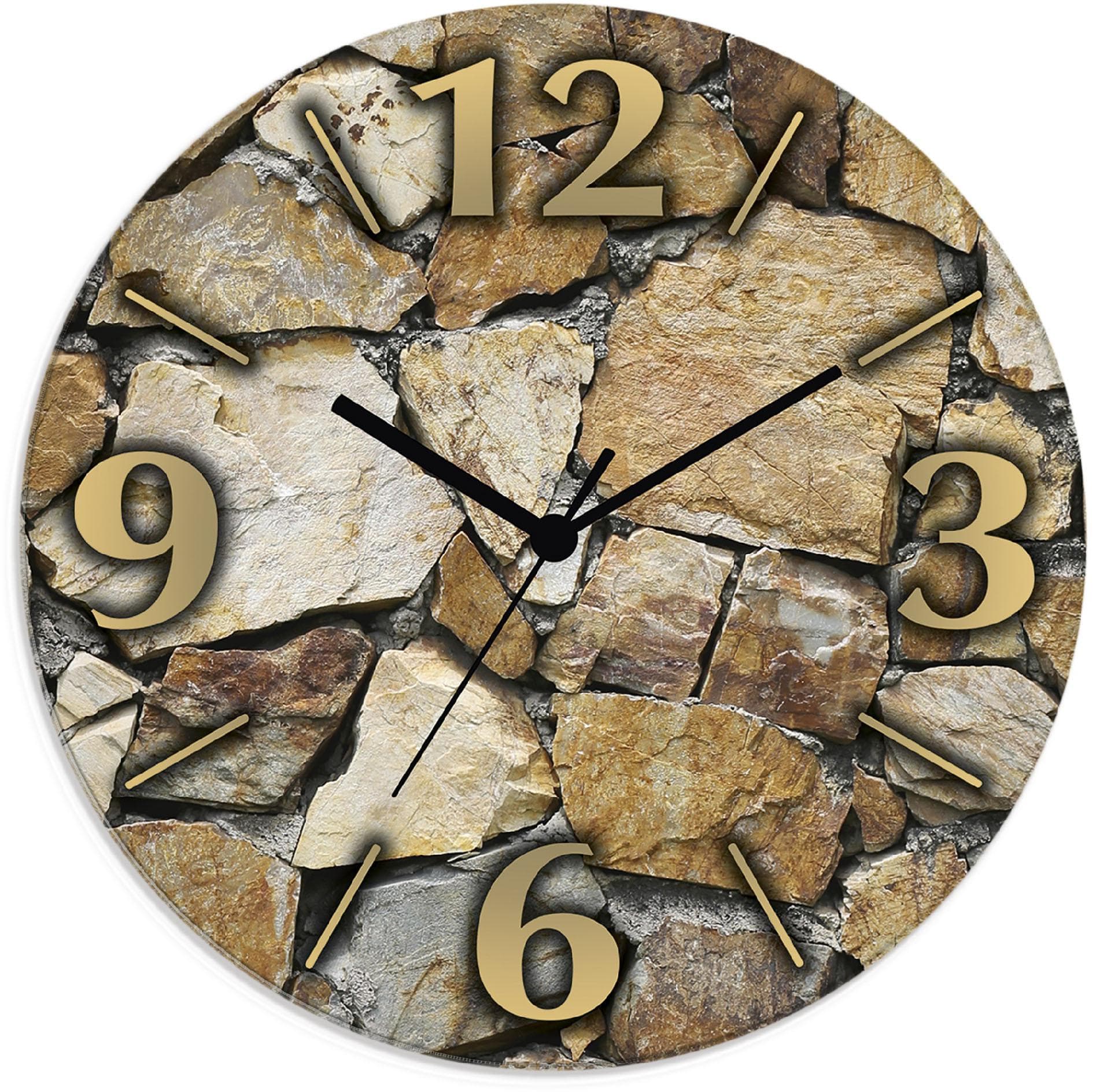ARTLAND Wanduhr Braune Steinwand Glas Beige Funkuhrwerk Lautlos