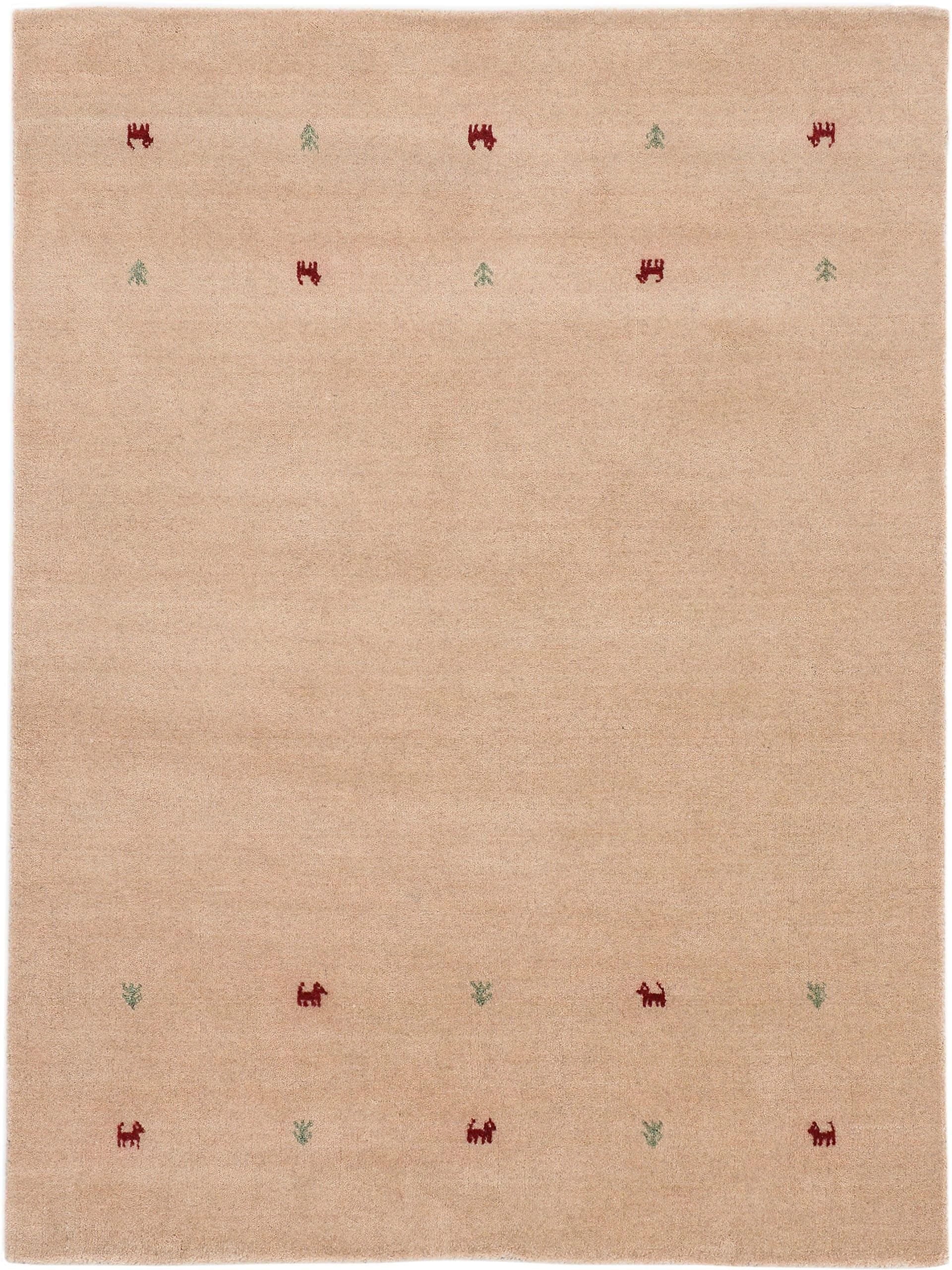 CARPETFINE Wollteppich Gabbeh Uni Beige Handgewebt Orientalisch