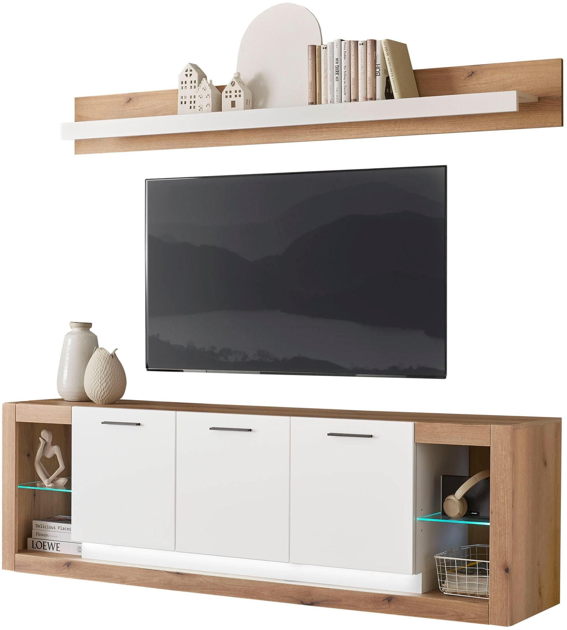 Home Affaire Wohnwand Brixen Eiche Evoke Weiß mit Lowboard und Wandboard