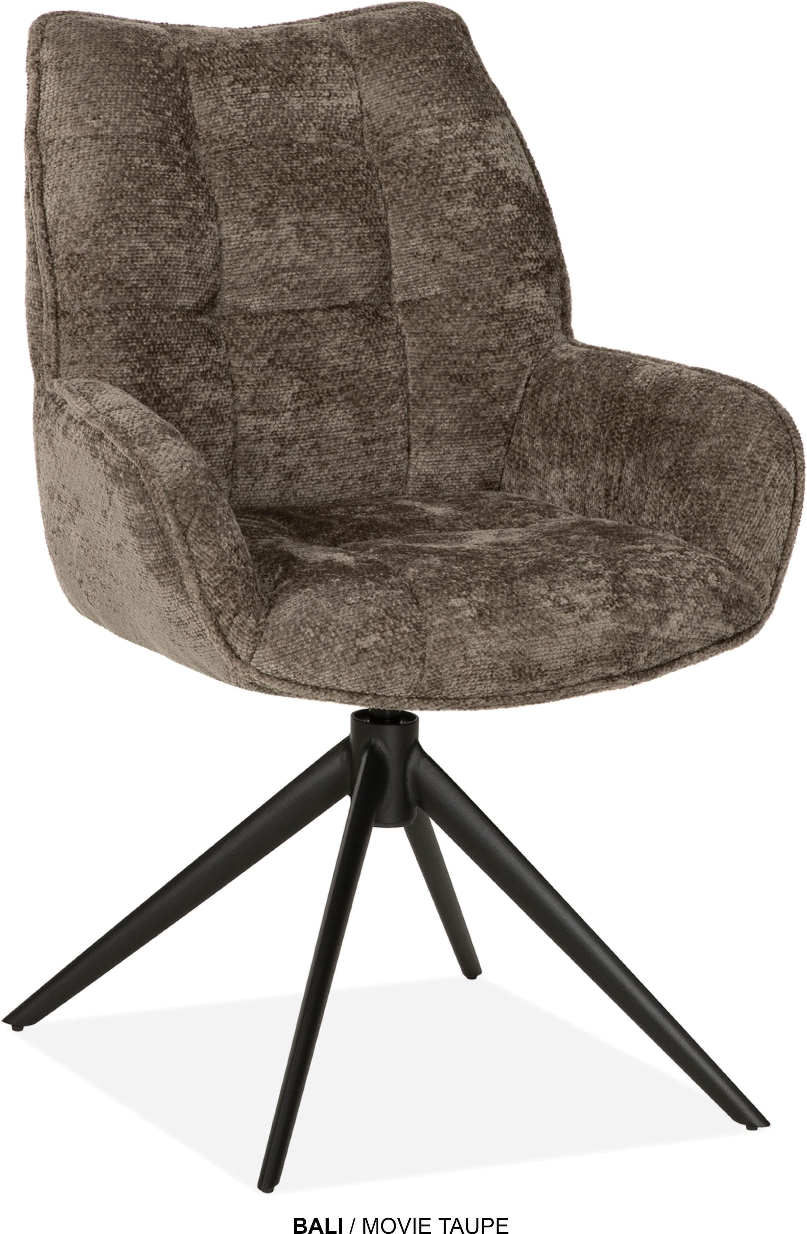 Esszimmerstuhl Bali Taupe Schwarz Drehstuhl mit Auto-Return und Armlehnen