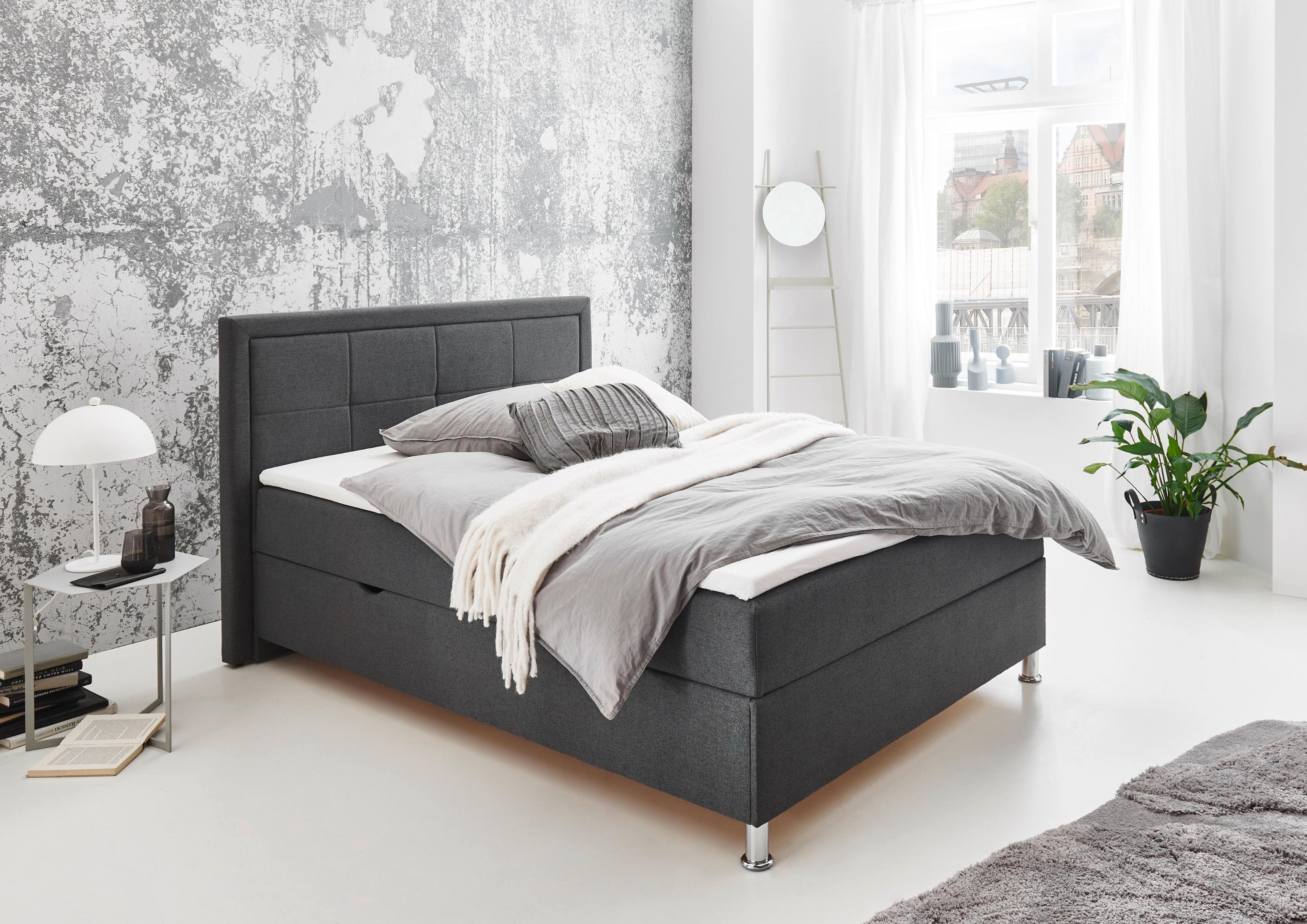 Boxbett INOSIGN Fergus Anthrazit Stoffbezug Nordic Taschen-Federkernmatratze