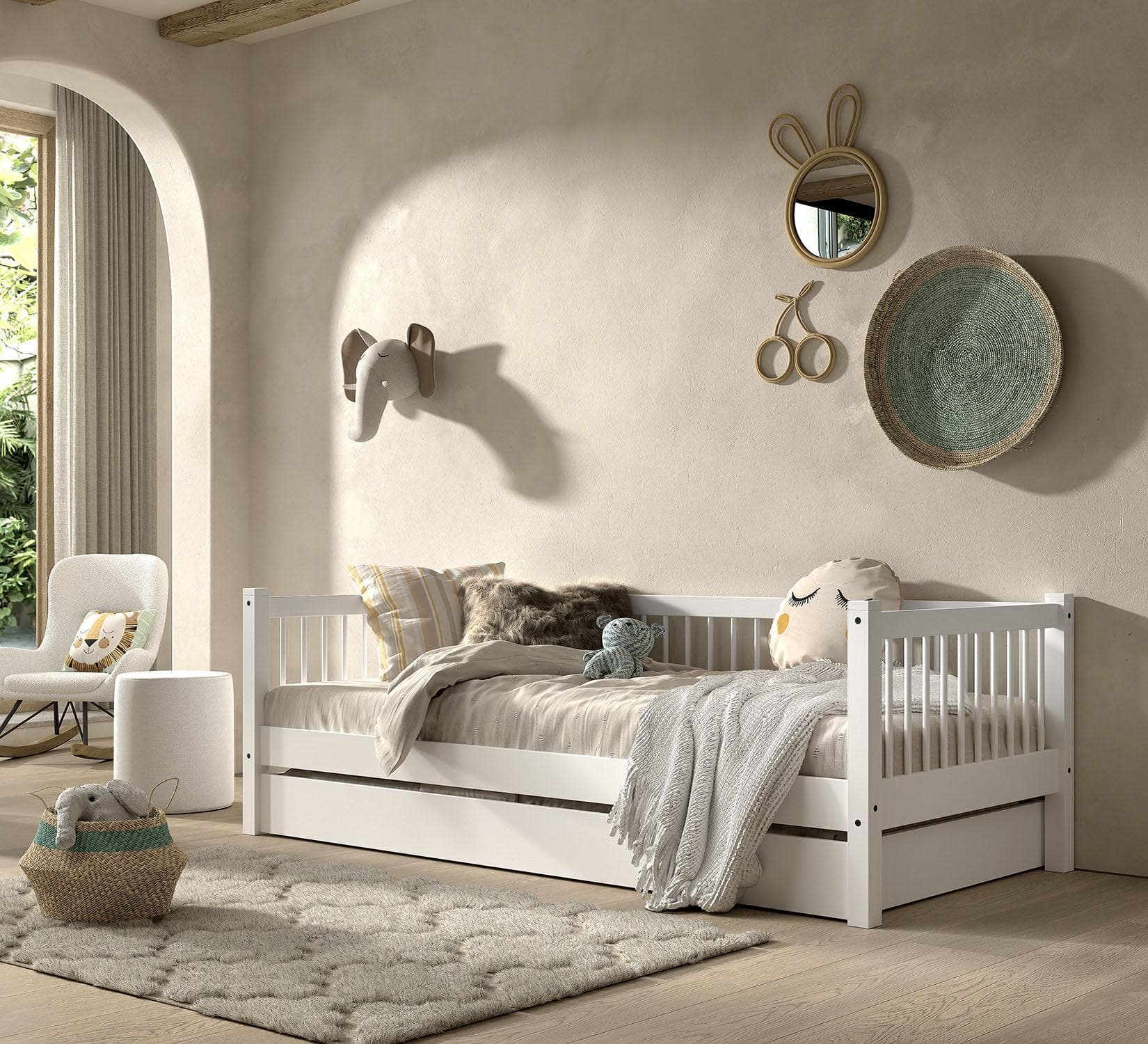 Home Affaire Einzelbett Forrest Buche Weiß mit Bettschublade
