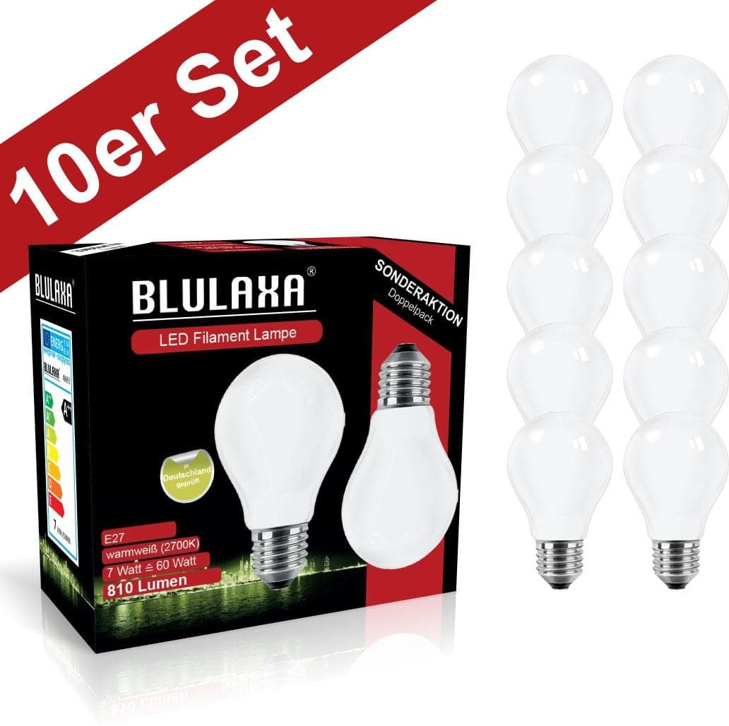 BLULAXA LED-Filamentlampe E27 Warmweiß 7W 10er-Set Birnenform