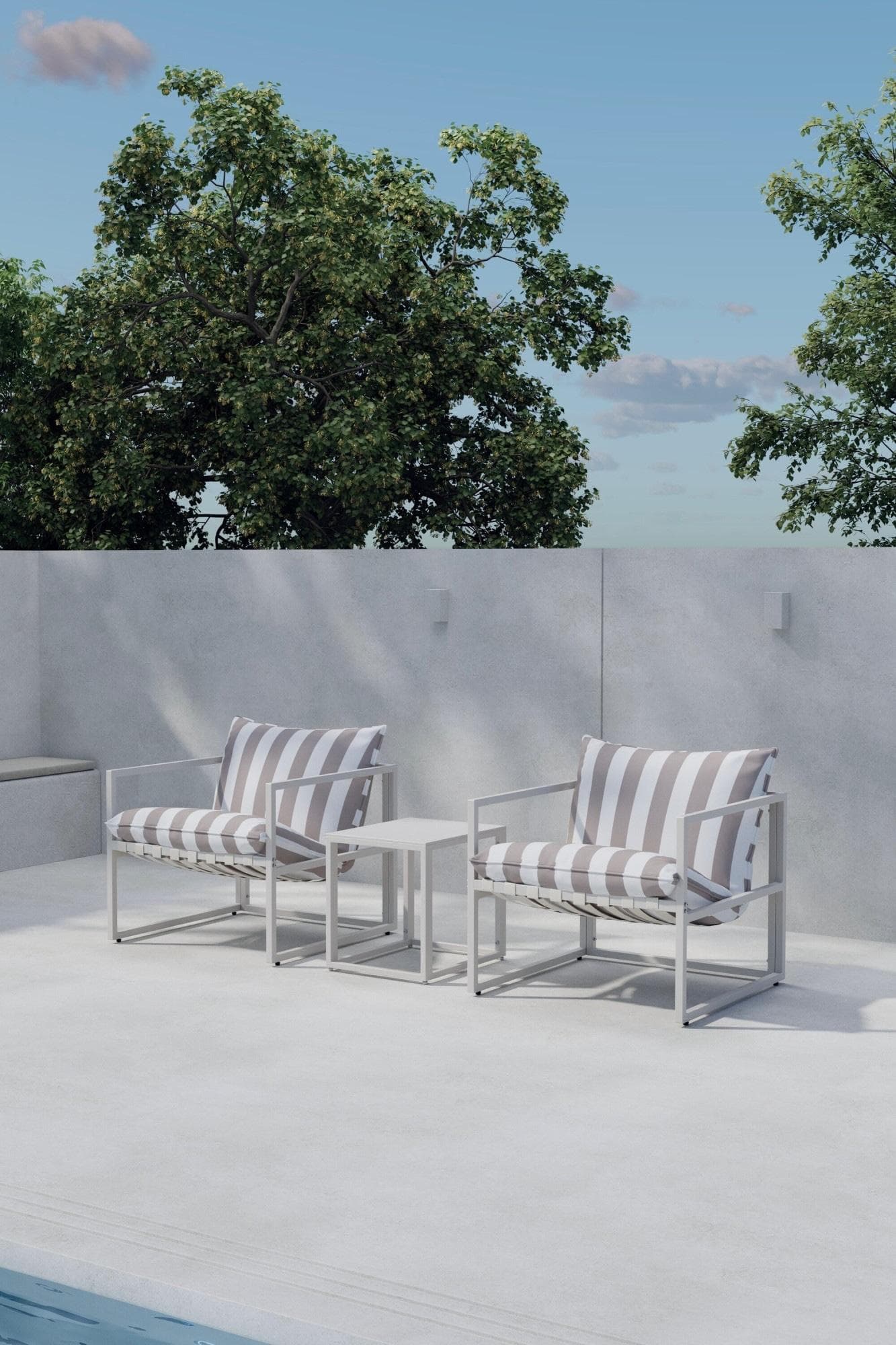 VENTURE HOME Gartenlounge-Set Messina 2 Sessel 1 Tisch Beige/Weiß