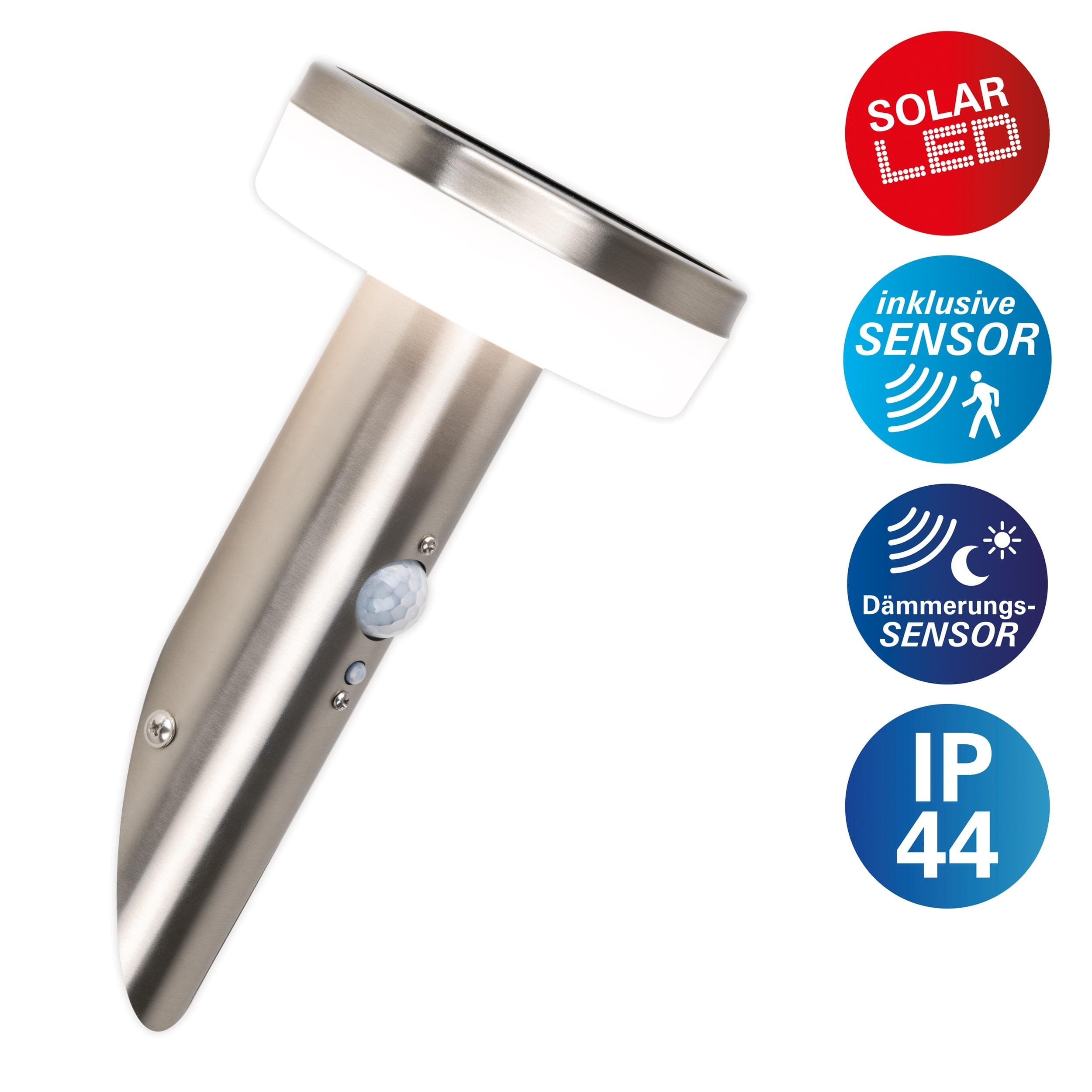 NÄVE LED Solarleuchte Norcia silber mit Bewegungsmelder
