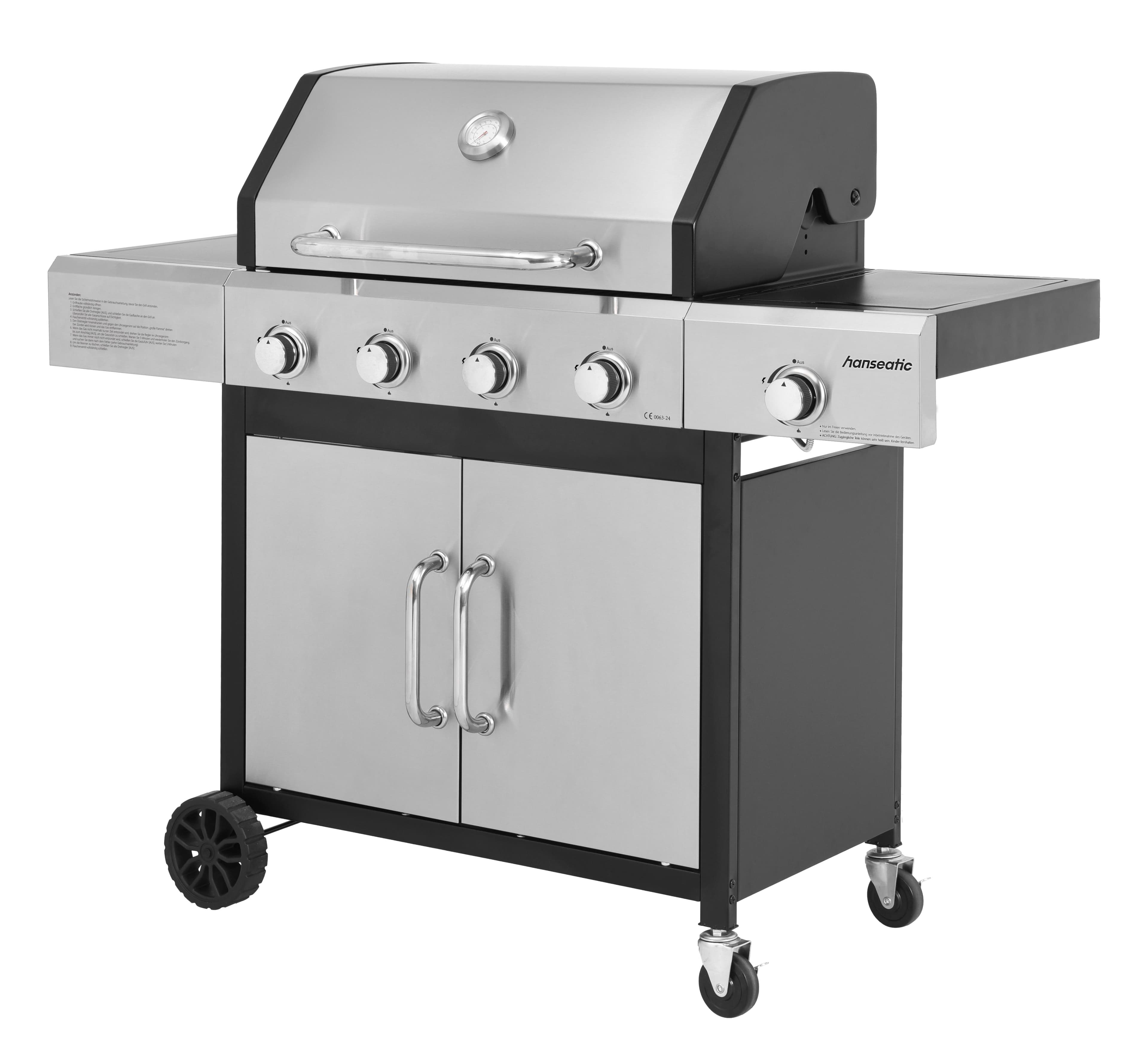 Gasgrill HANSEATIC Rockford Silber Schwarz 14,5 kW