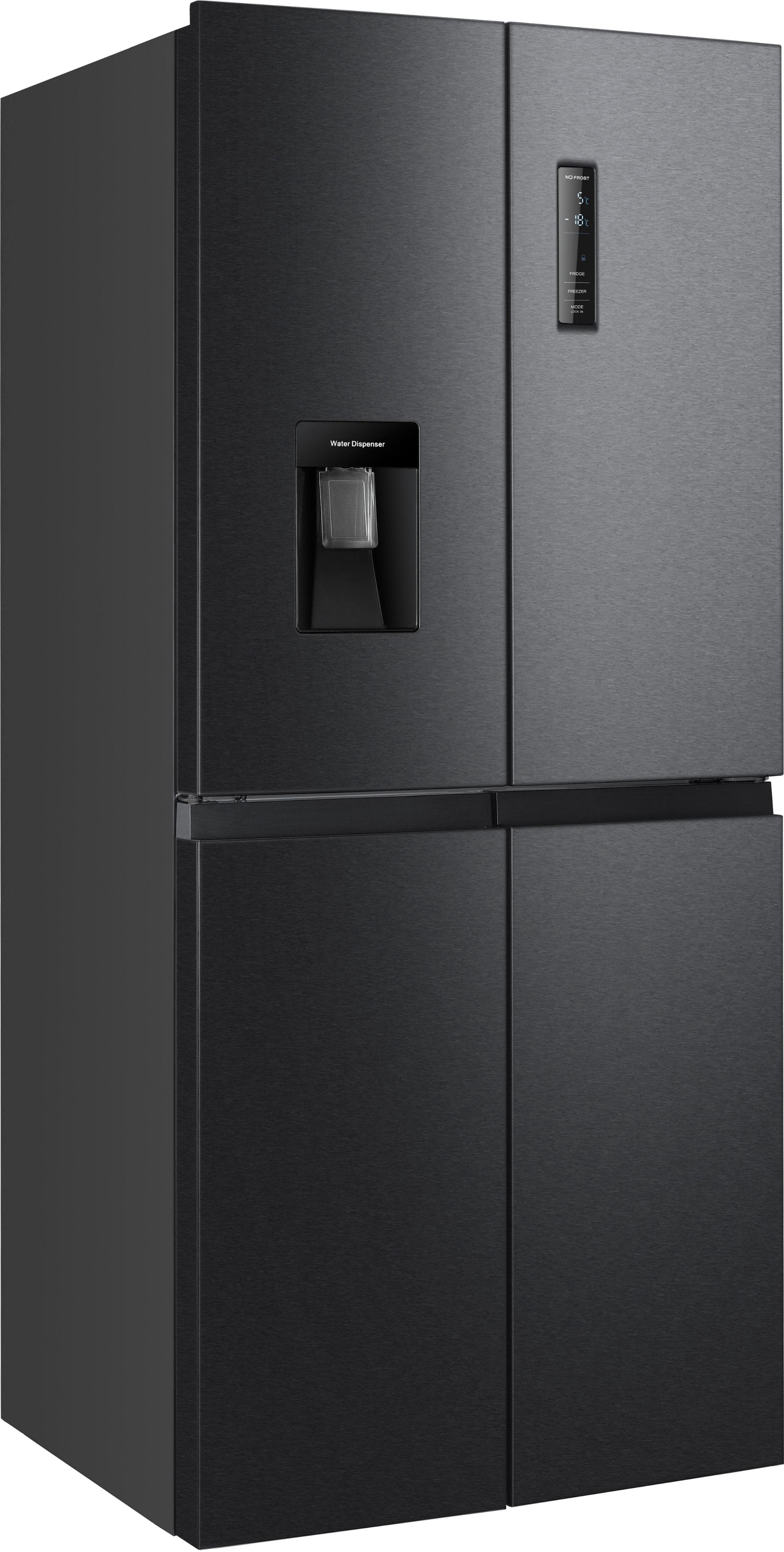 HANSEATIC Multi Door Kühl-Gefrier-Kombination Schwarz/Edelstahl Wasserspender NoFrost