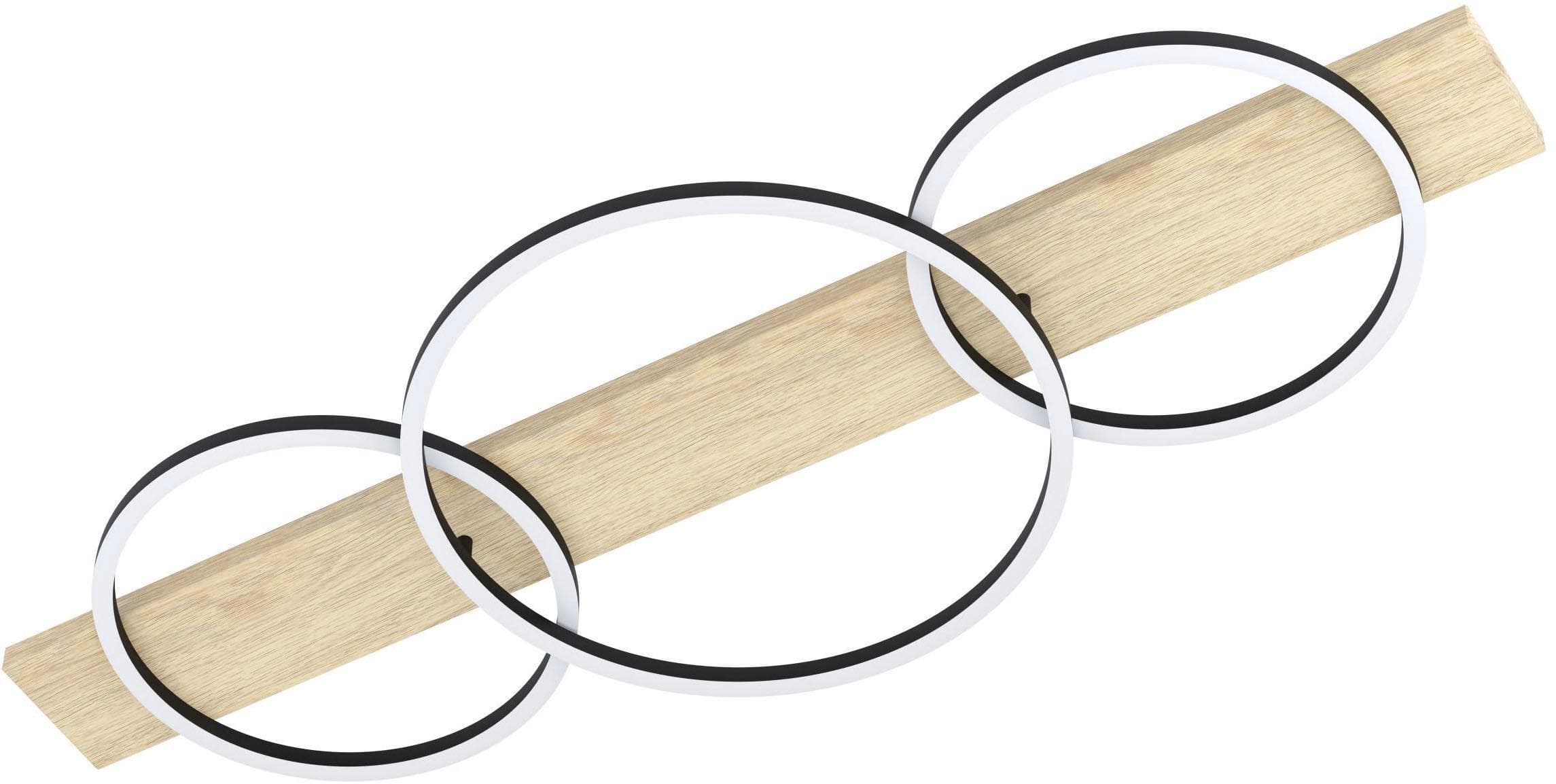 EGLO Deckenleuchte Boyal Schwarz Eiche 3-Ring Design