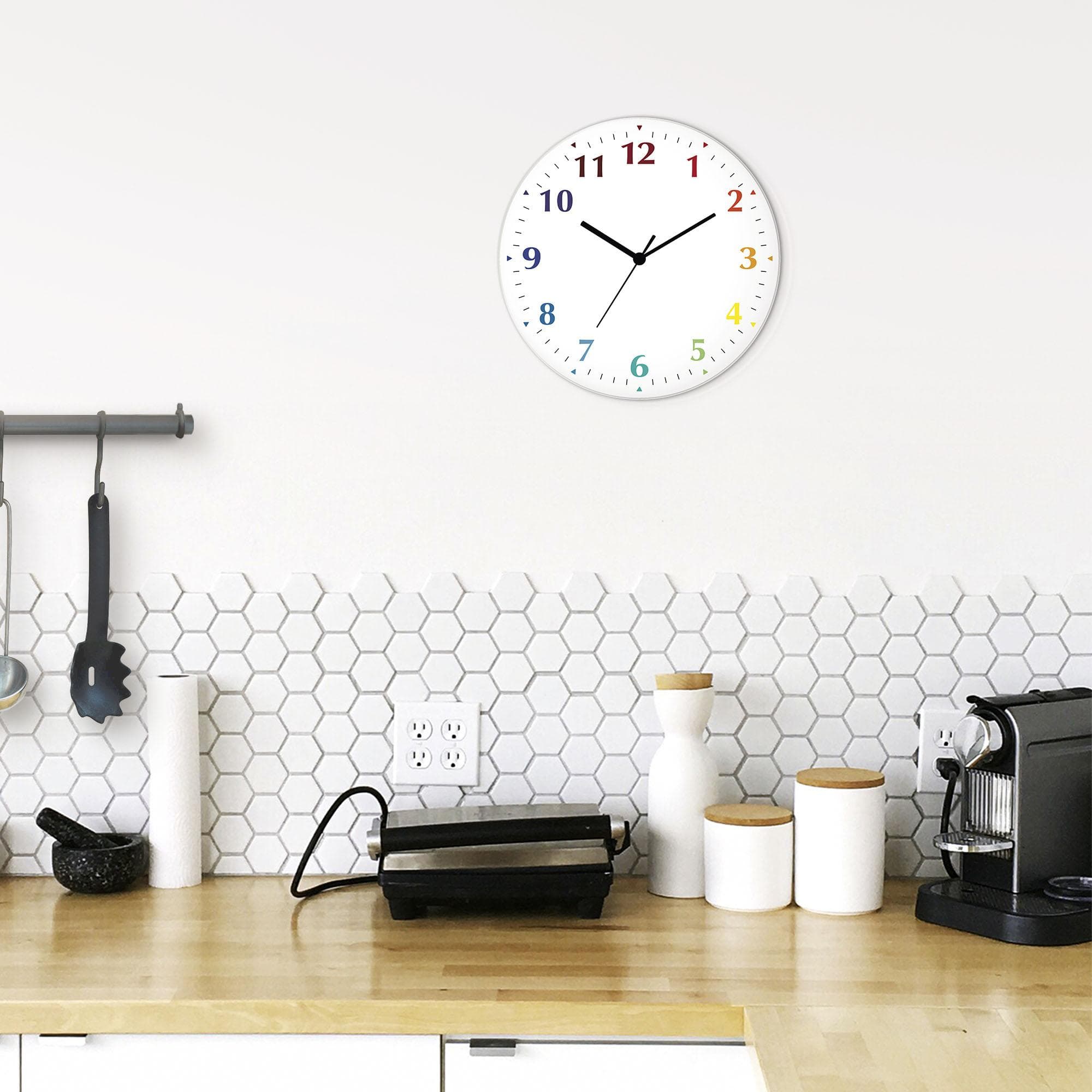 ARTLAND Wanduhr Trendfarben Weiß-Bunt Glas Lautlos