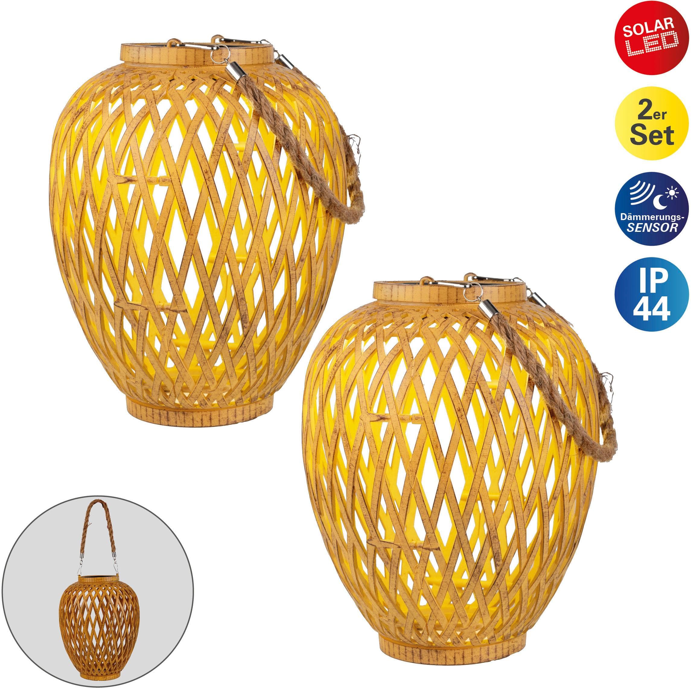 NÄVE LED Solarleuchte 2er Set Korb Solardekoleuchte CESTO Beige Natur