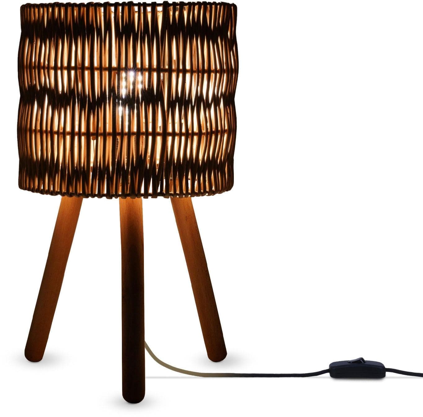 PACO HOME Tischleuchte Jorge Braun Boho Holz E27