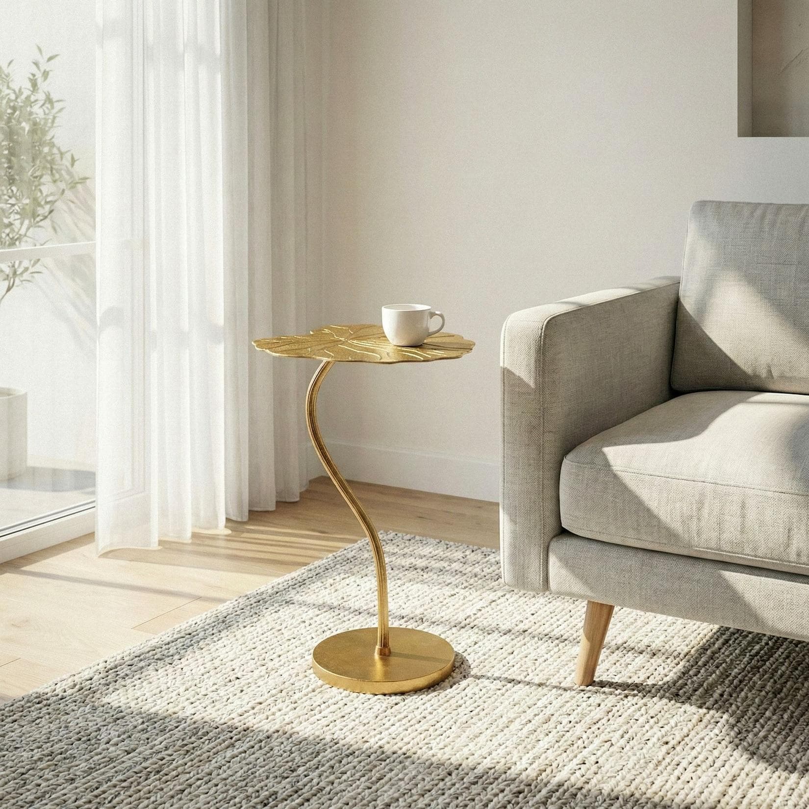 FineBuy Beistelltisch Alu Gold 40x38cm Lotusblatt Design