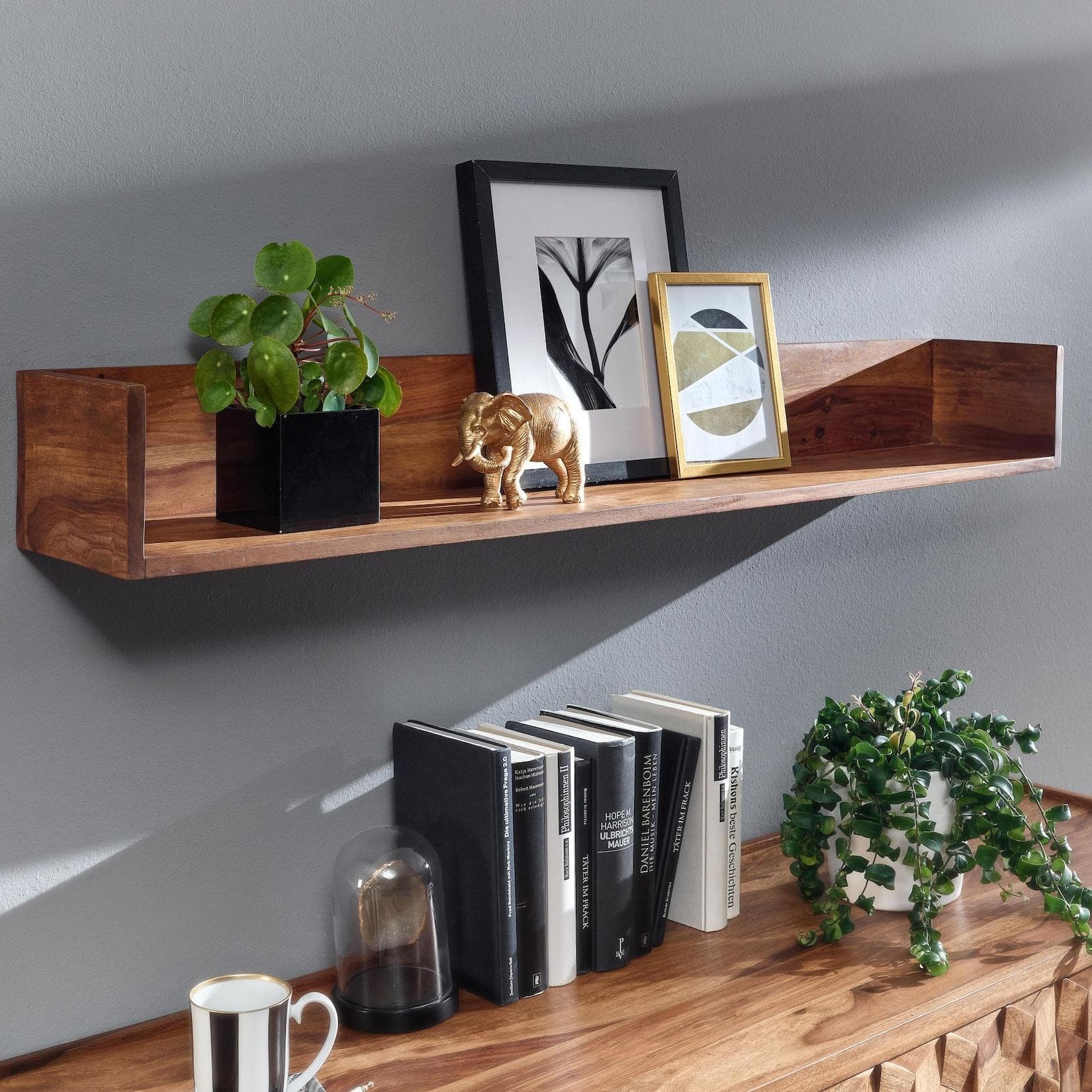 FineBuy Wandregal Massivholz 120 cm Schwebend Modern