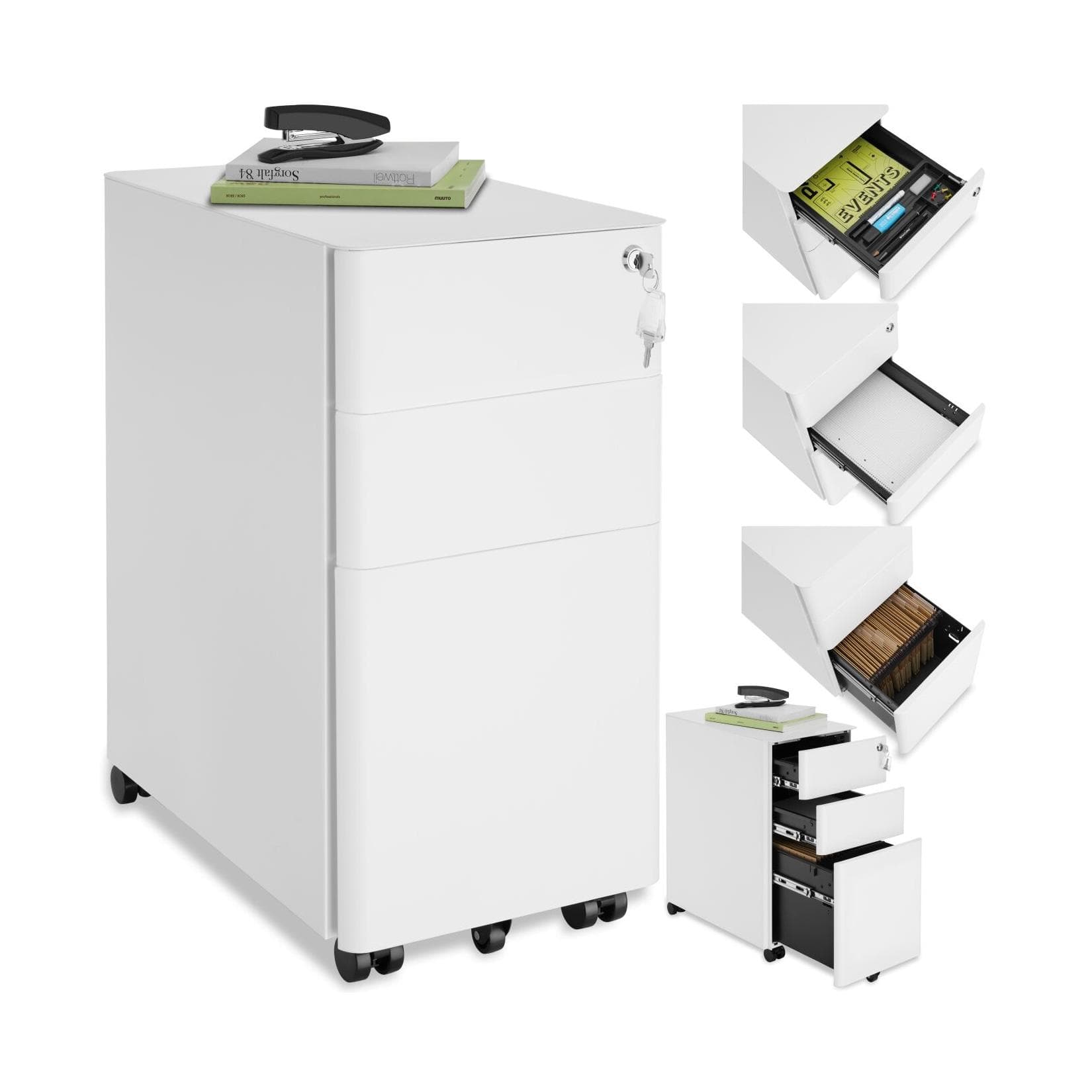 tectake Aktenrollschrank Stahl mit Einsatz