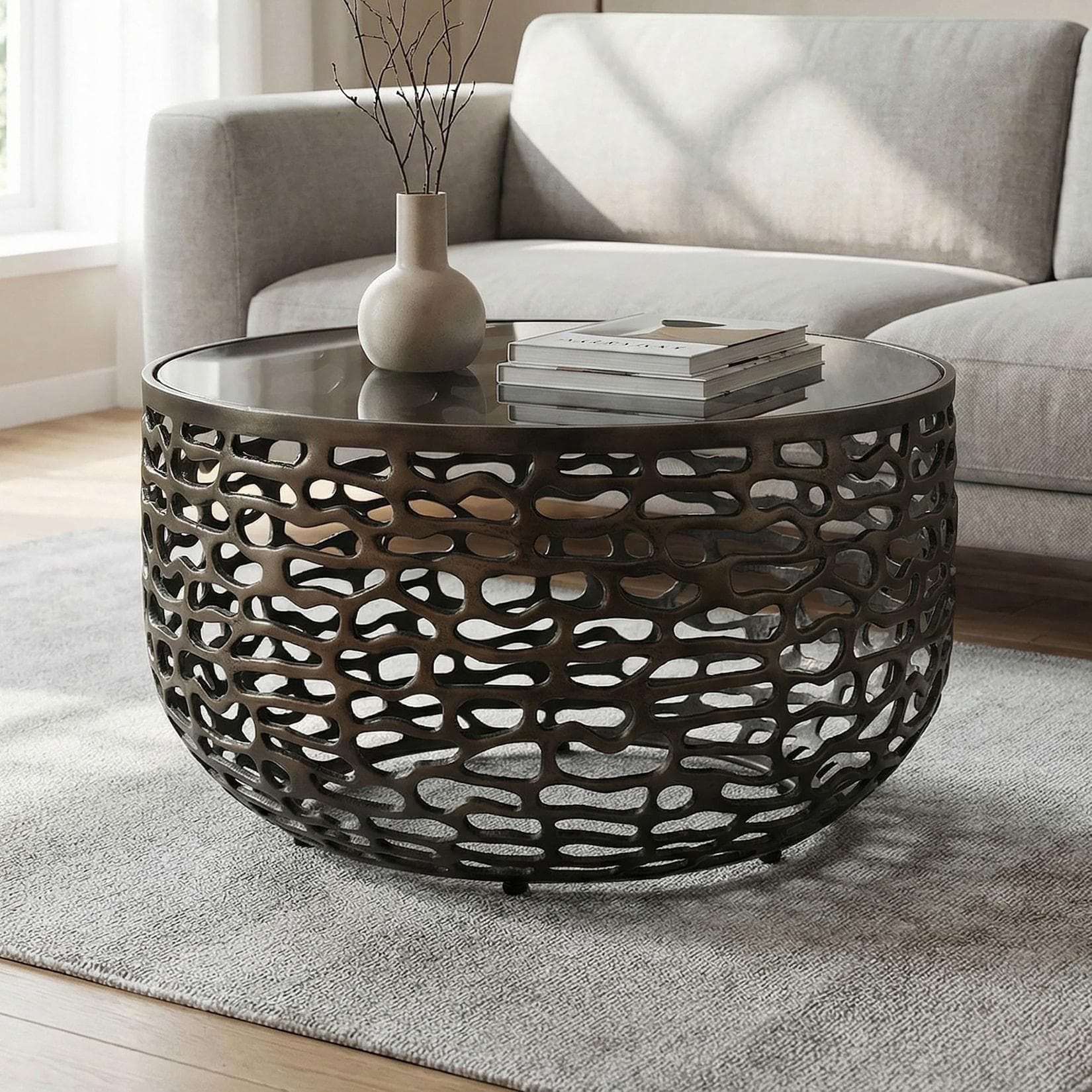 FineBuy Couchtisch 60cm Glas Aluminium Rund Modern
