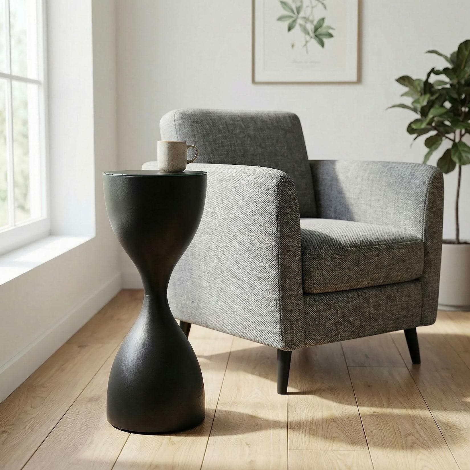 FineBuy Beistelltisch Alu Glas 23cm Schwarz - Moderner Rundtisch