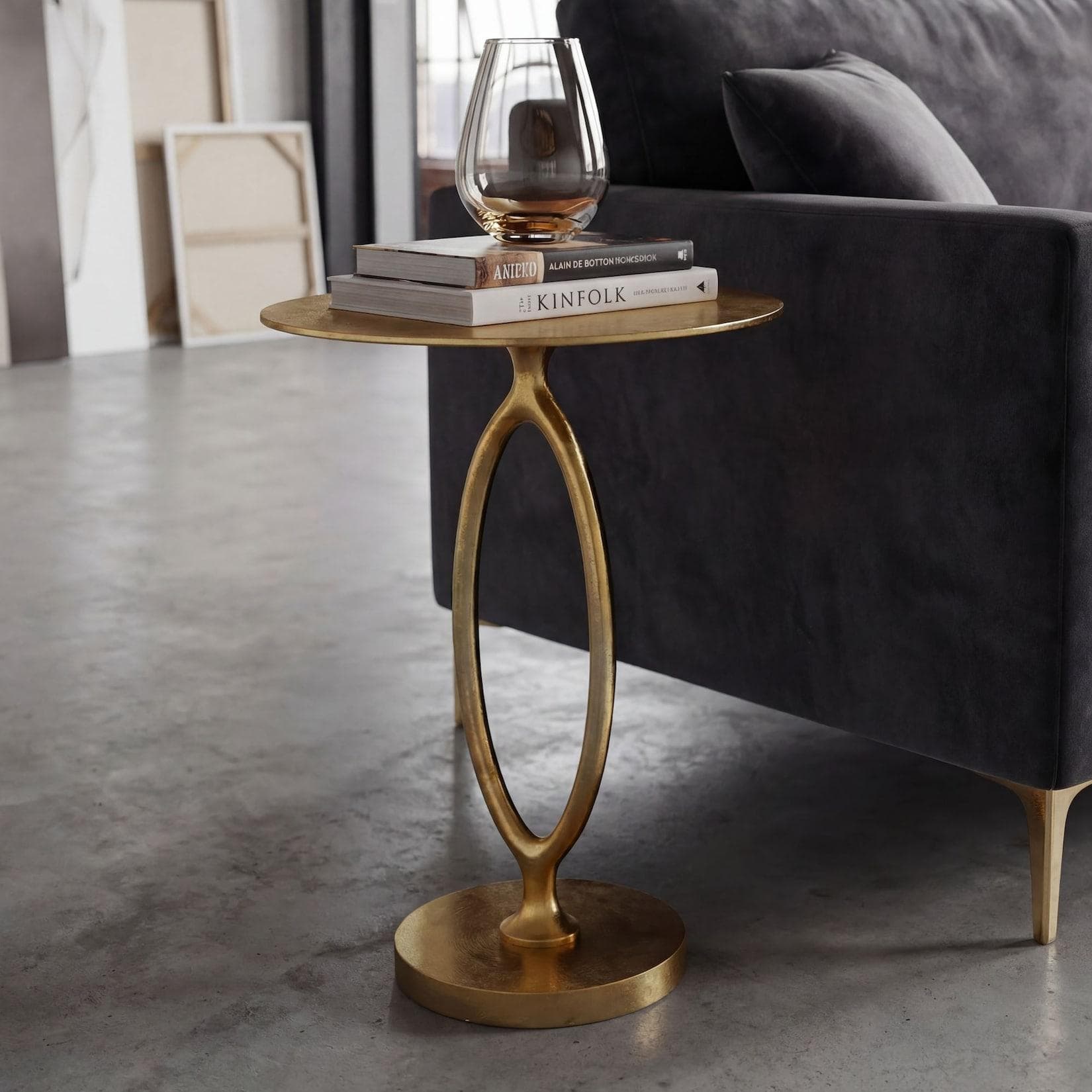 FineBuy Beistelltisch Alu Gold 44cm Rund Metall Wohnzimmertisch