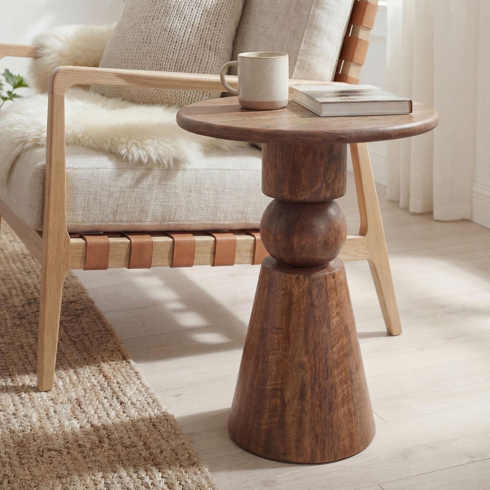 FineBuy Beistelltisch Massivholz Rund 35cm