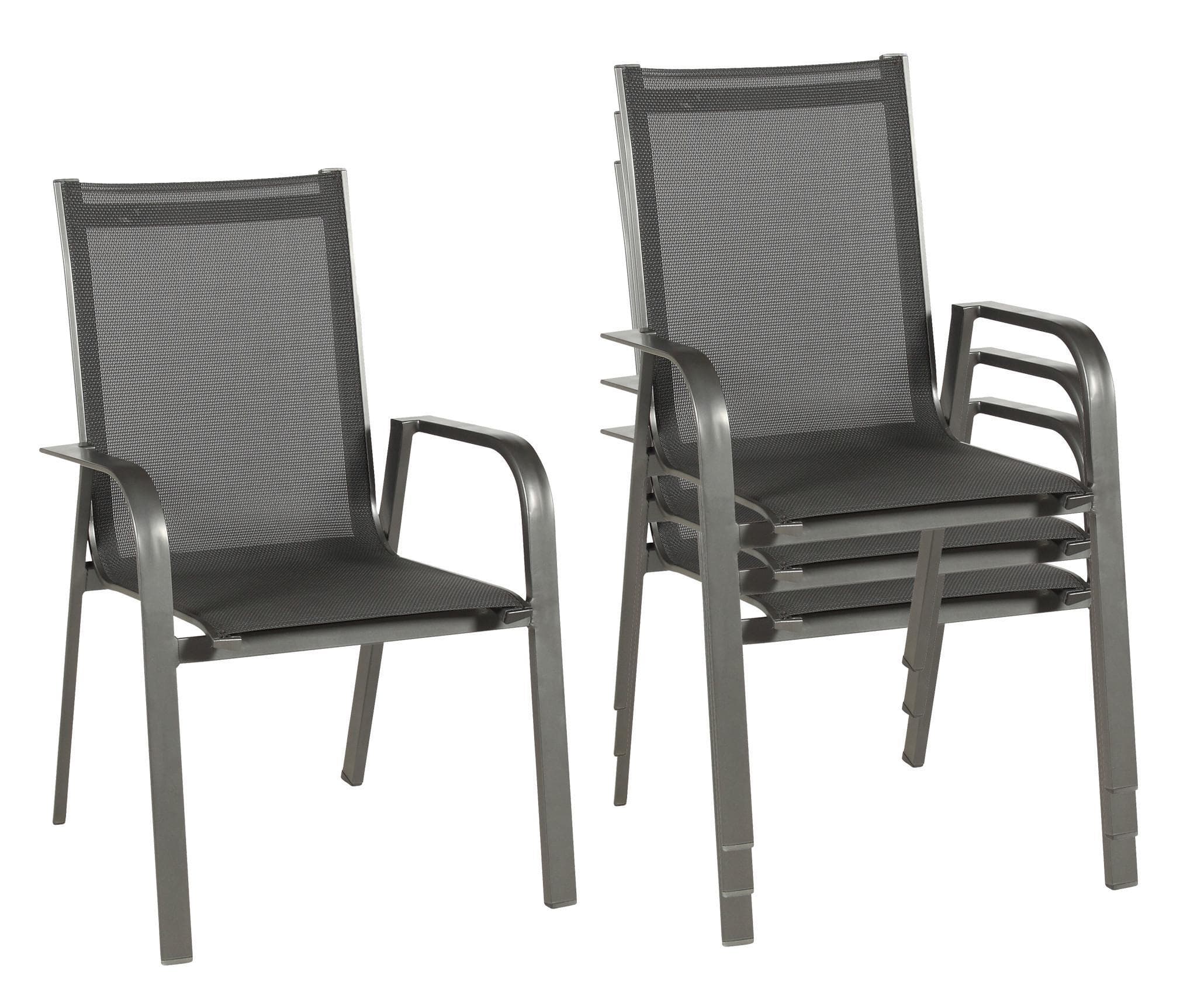 Acamp Gartensessel 4er-Set stapelbar Urban Aluminium/Textil Dunkelgrau/Schwarz