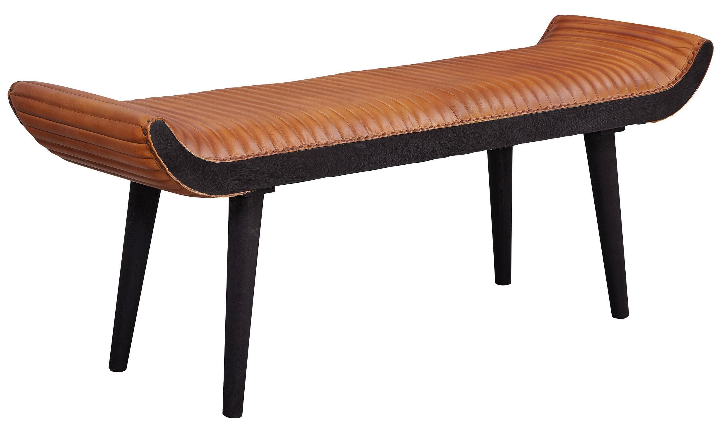 Sitzbank Leder/Mangoholz Braun ca. 128x51x38 cm