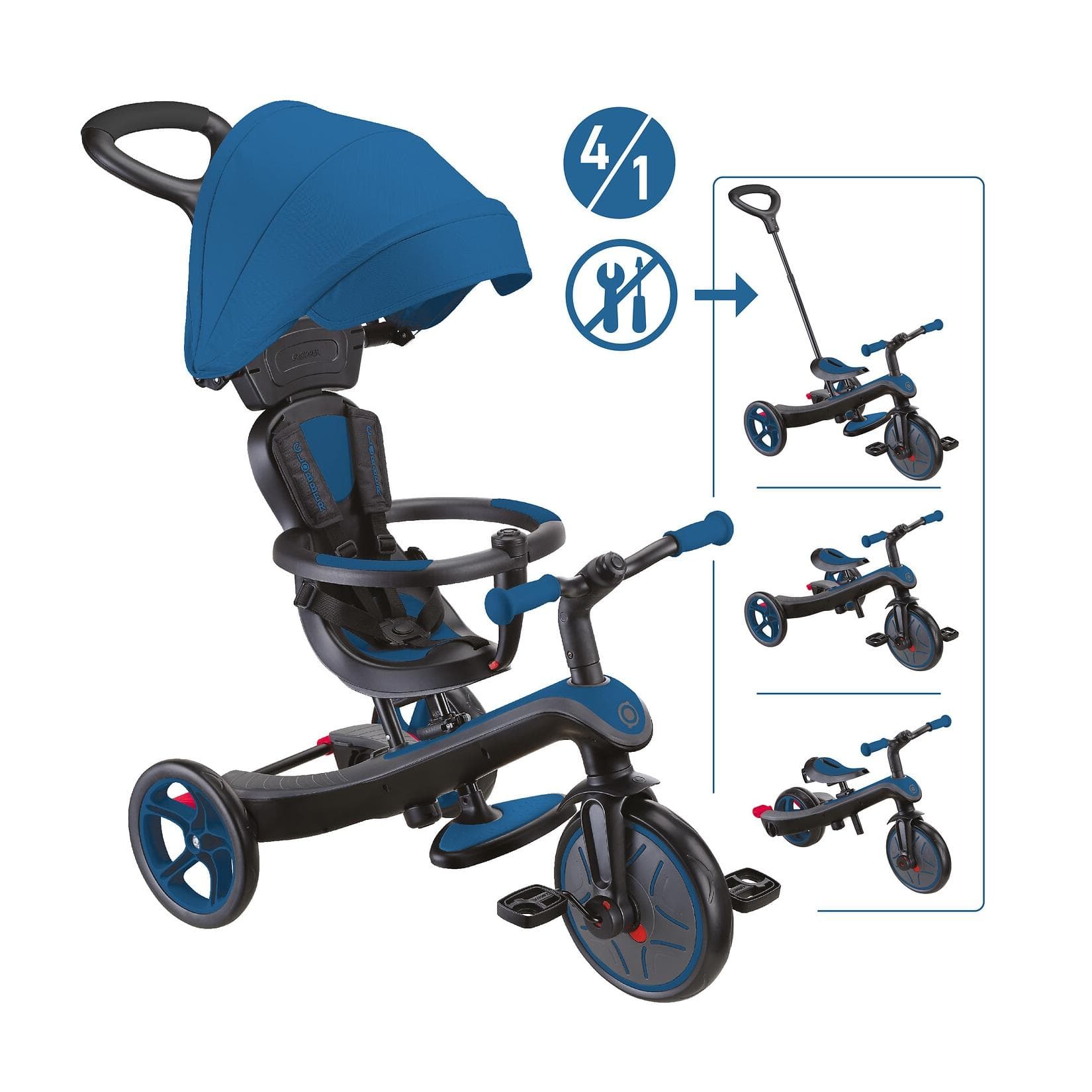 Globber EXPLORER TRIKE 4in1 Kinderwagen Dreirad Laufrad blau