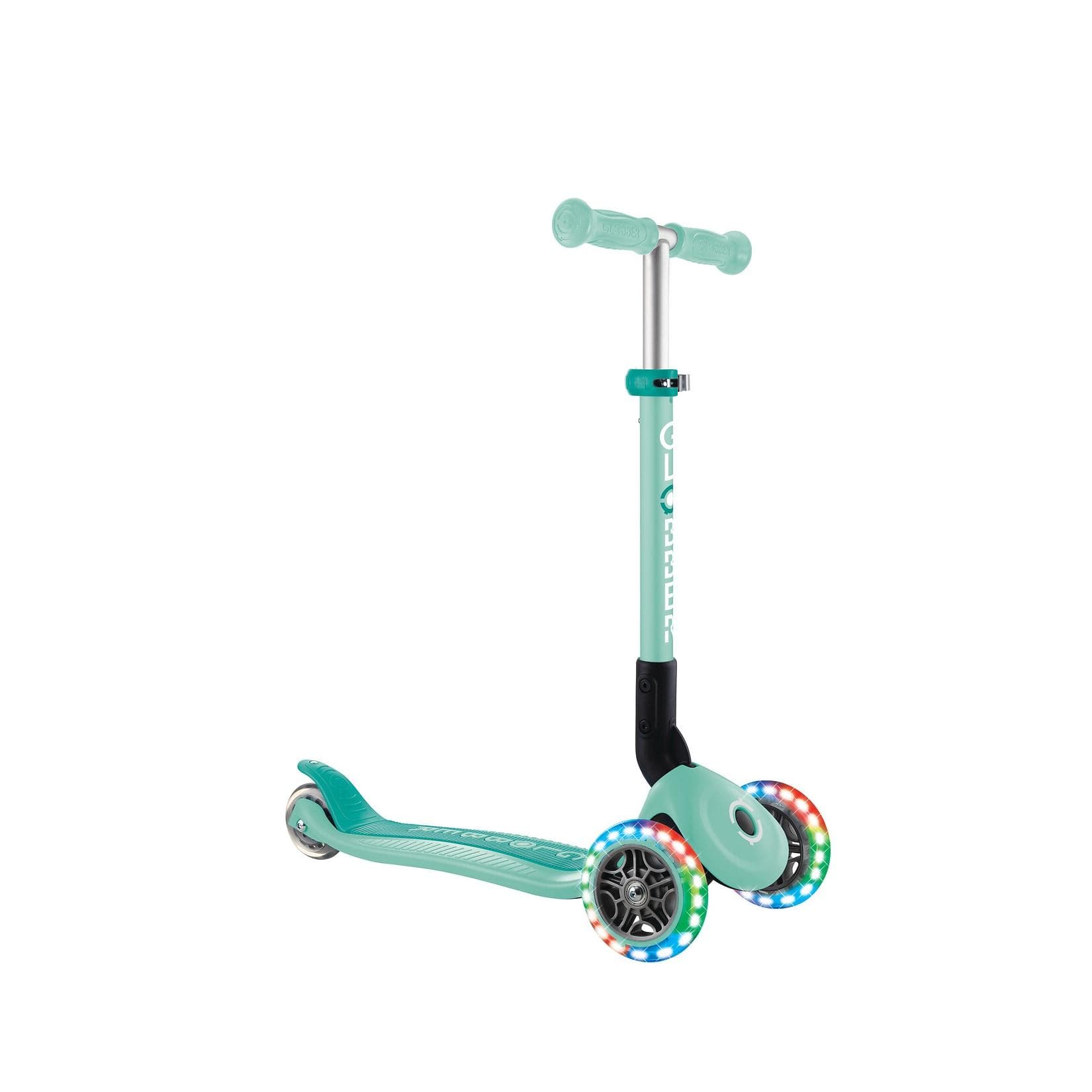 GLOBBER JUNIOR FOLDABLE LIGHTS Tretroller mint mit LED-Leuchtrollen
