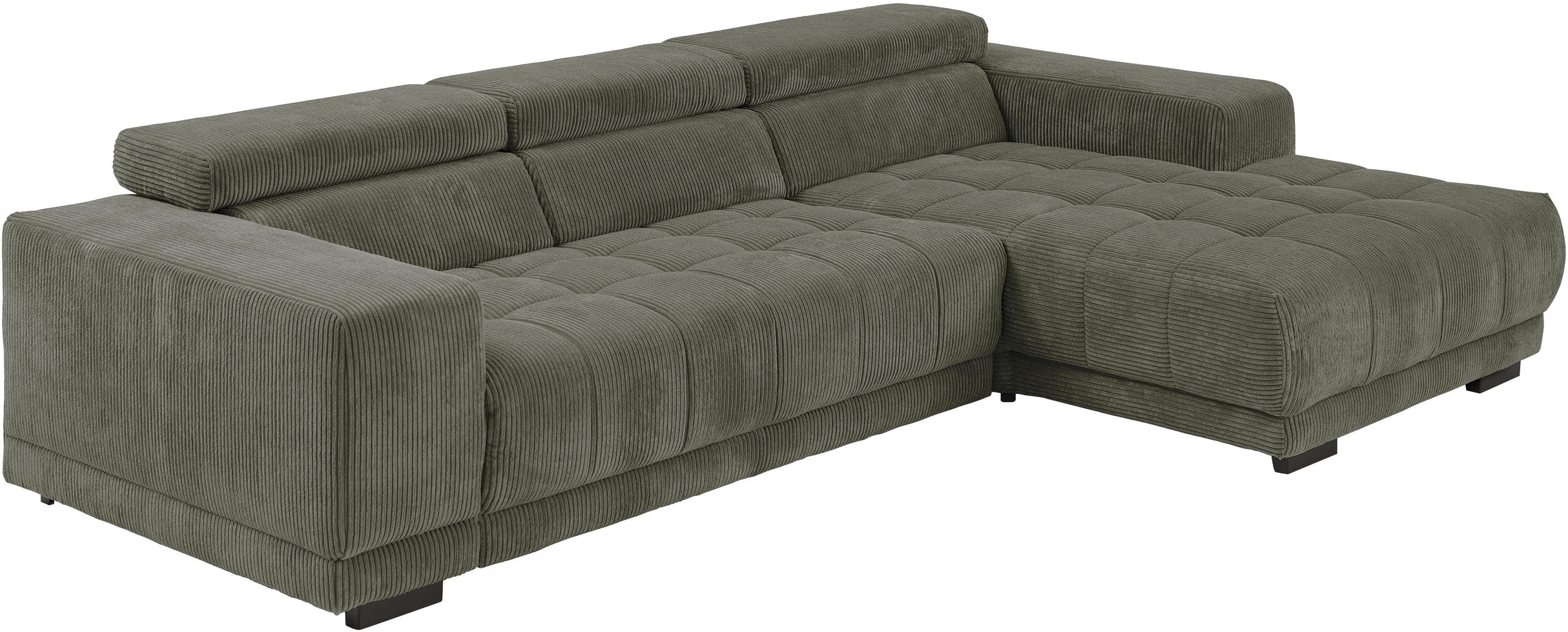 Ecksofa DIE PLANBAR L-Form Cord Forest mit Kopfteilverstellung
