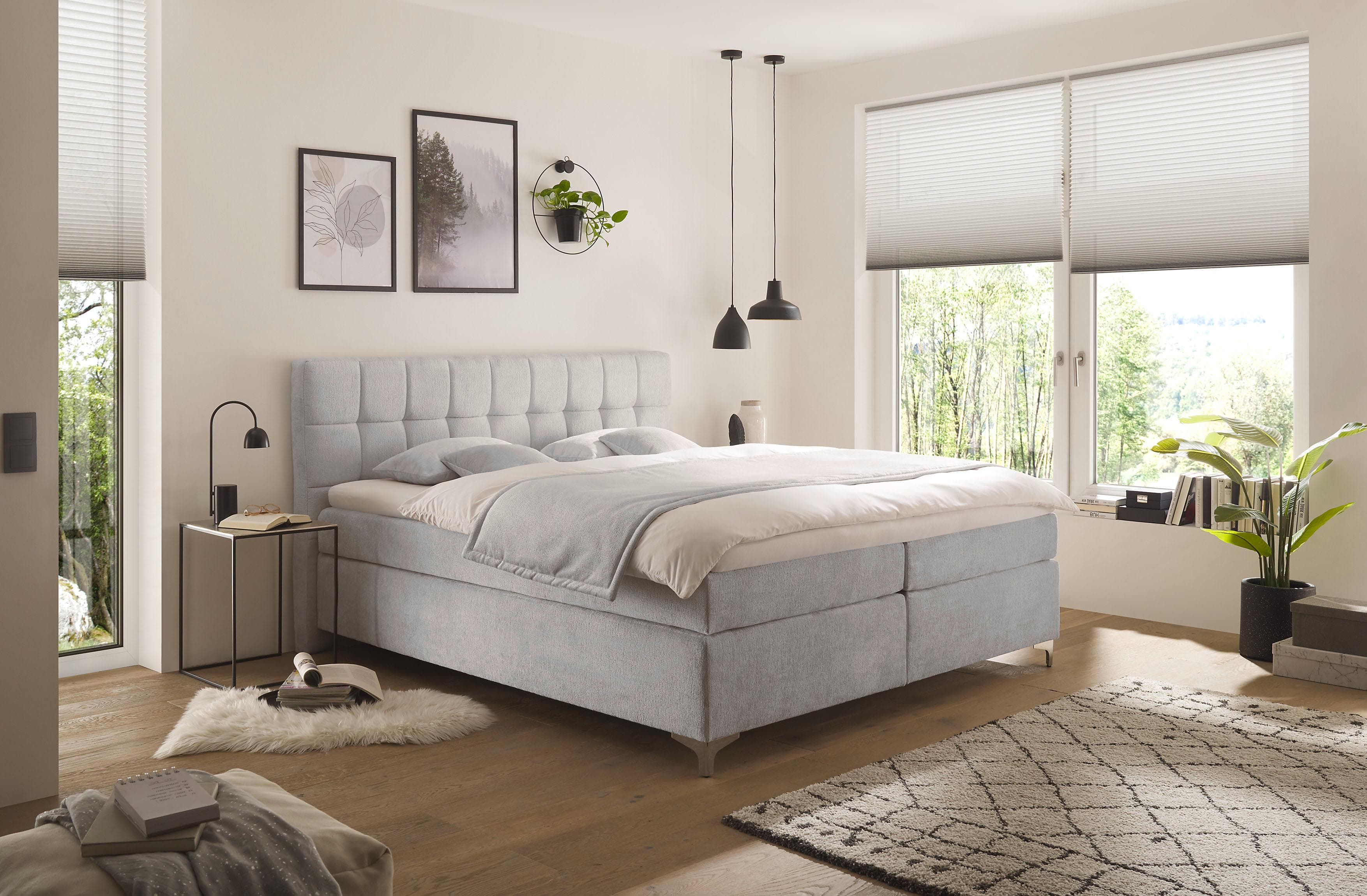 Hapo Boxspringbett Nizza hellgrau mit 7-Zonen-Matratze
