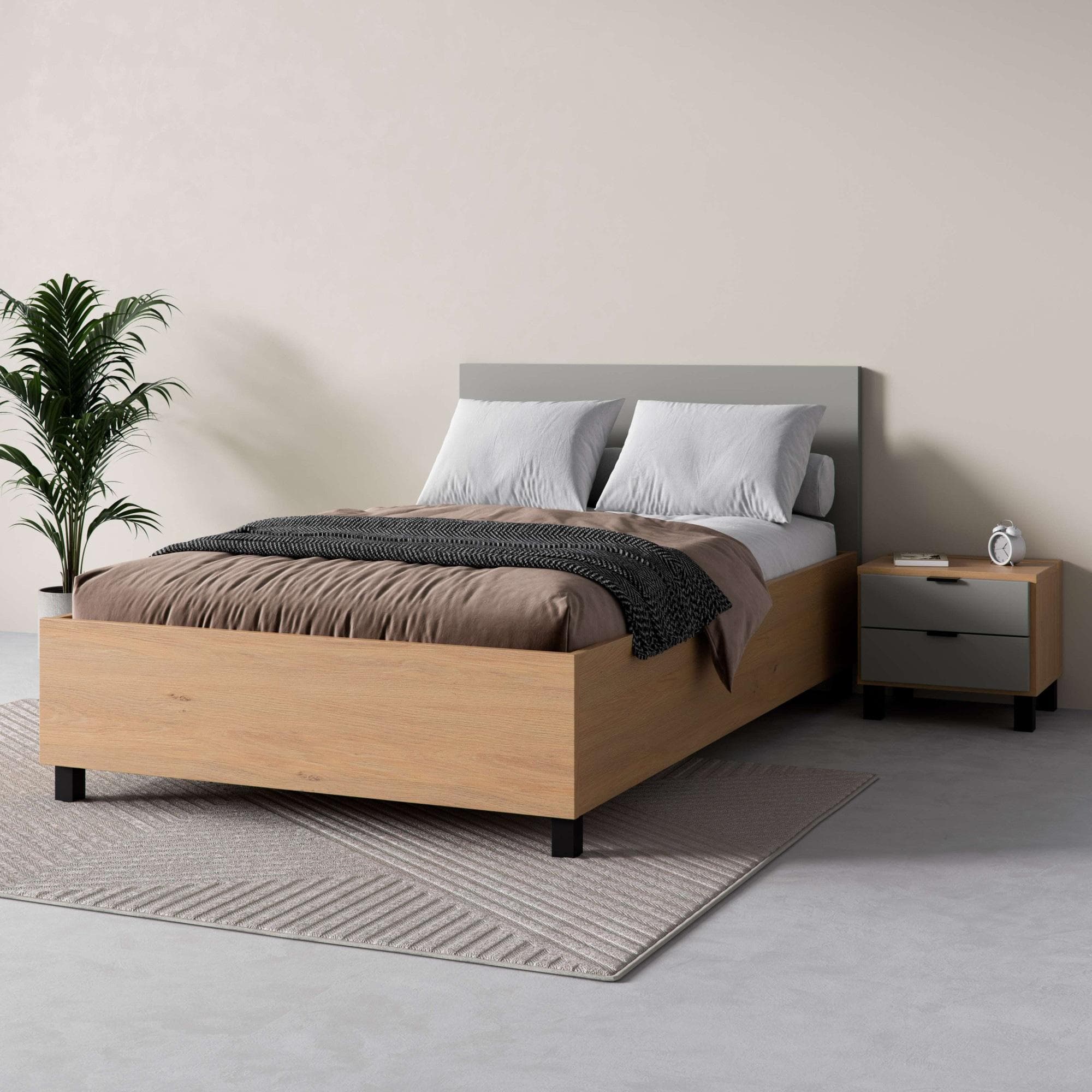 Bett VOX SIMPLE mit Bettkasten - Eiche Grau