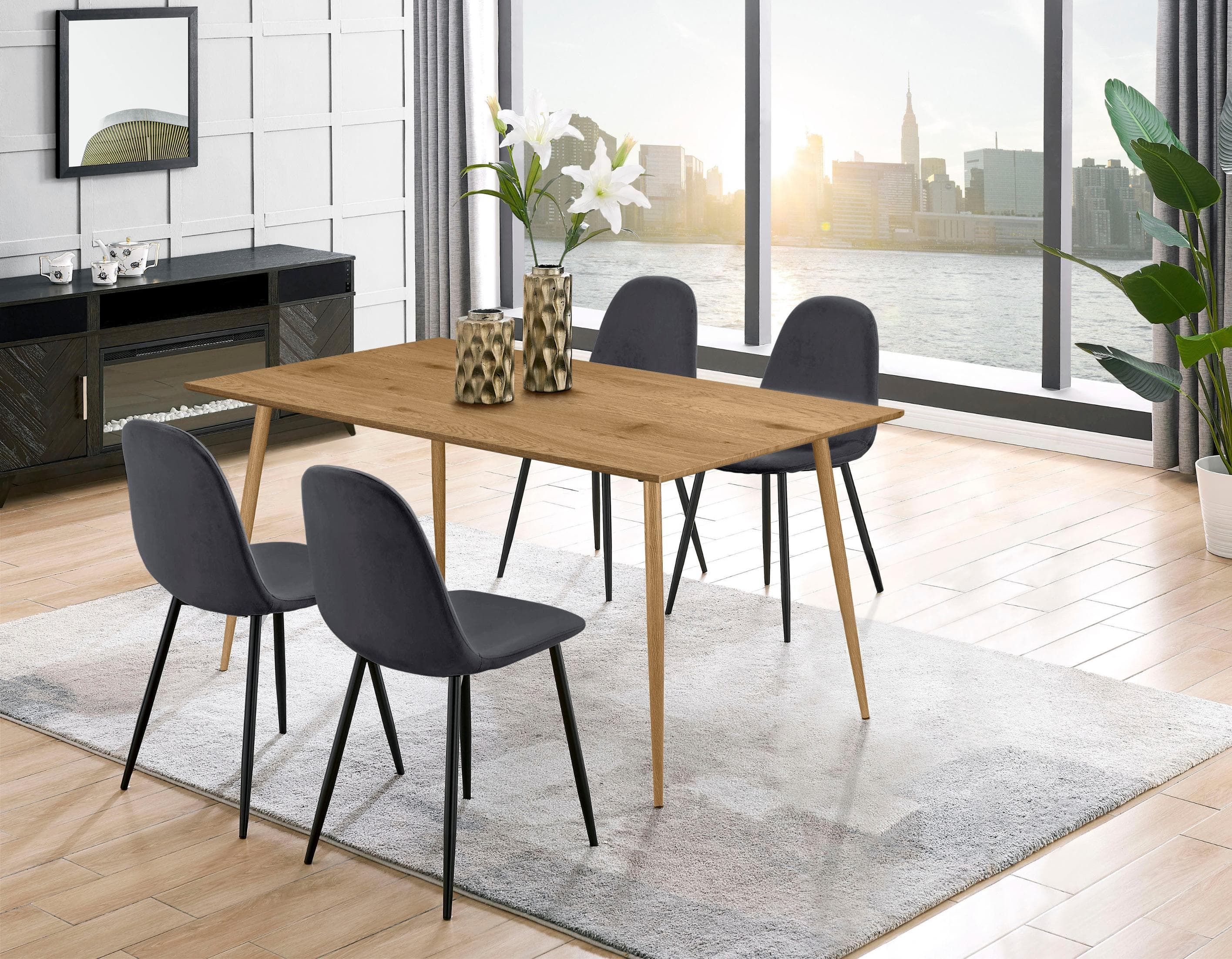 OTTO HOME Essgruppe Eadwine Grau Eichefarbener Tisch 4 Stühle
