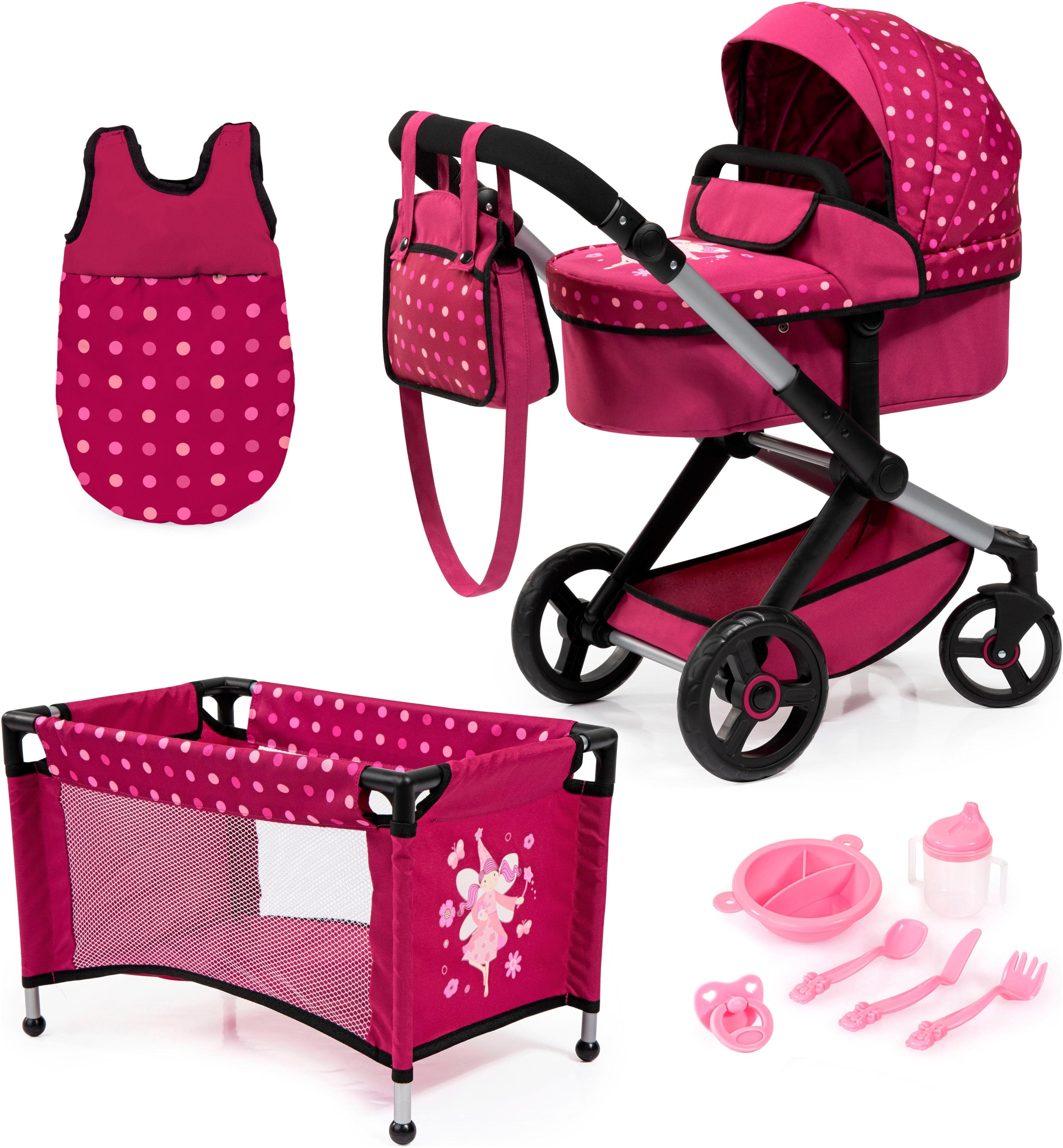 Bayer Kombi-Puppenwagen Xeo Mega Bordeaux Set
