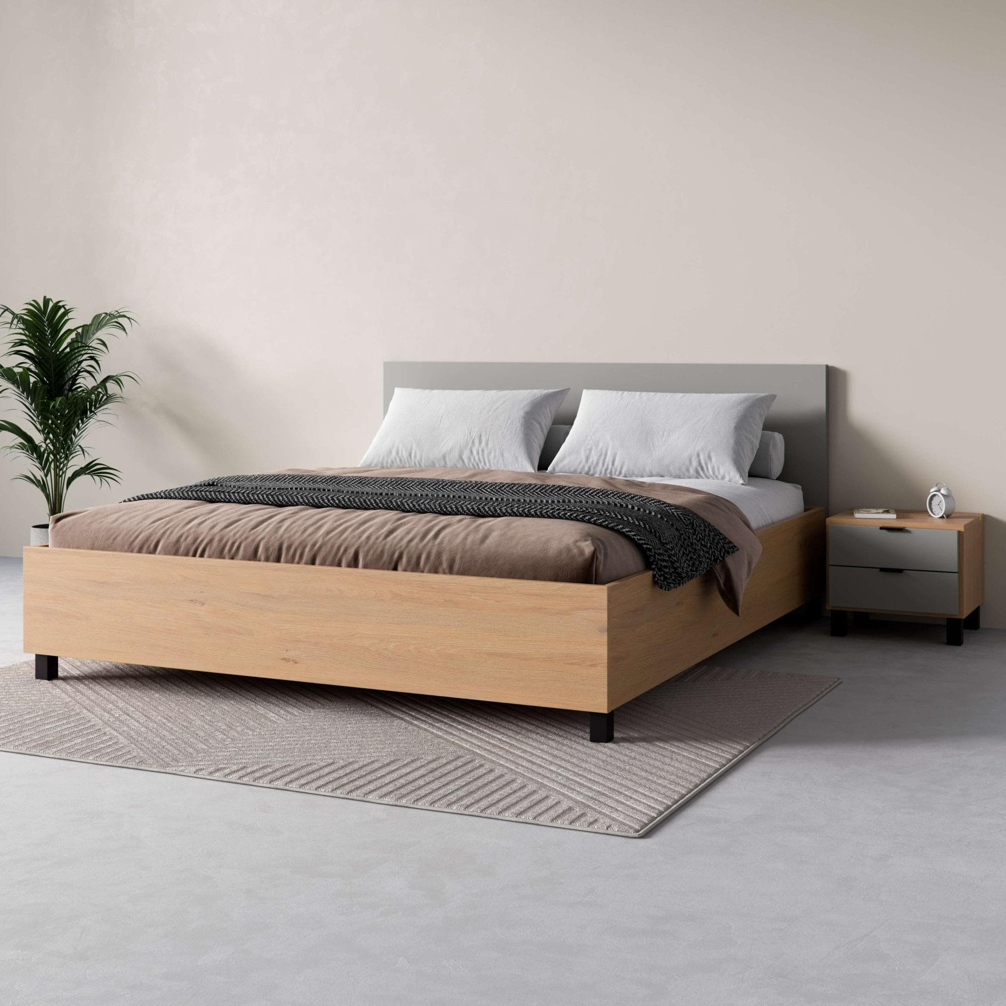 Bett VOX SIMPLE mit Bettkasten - 185x204,4 cm - Eiche/Grau