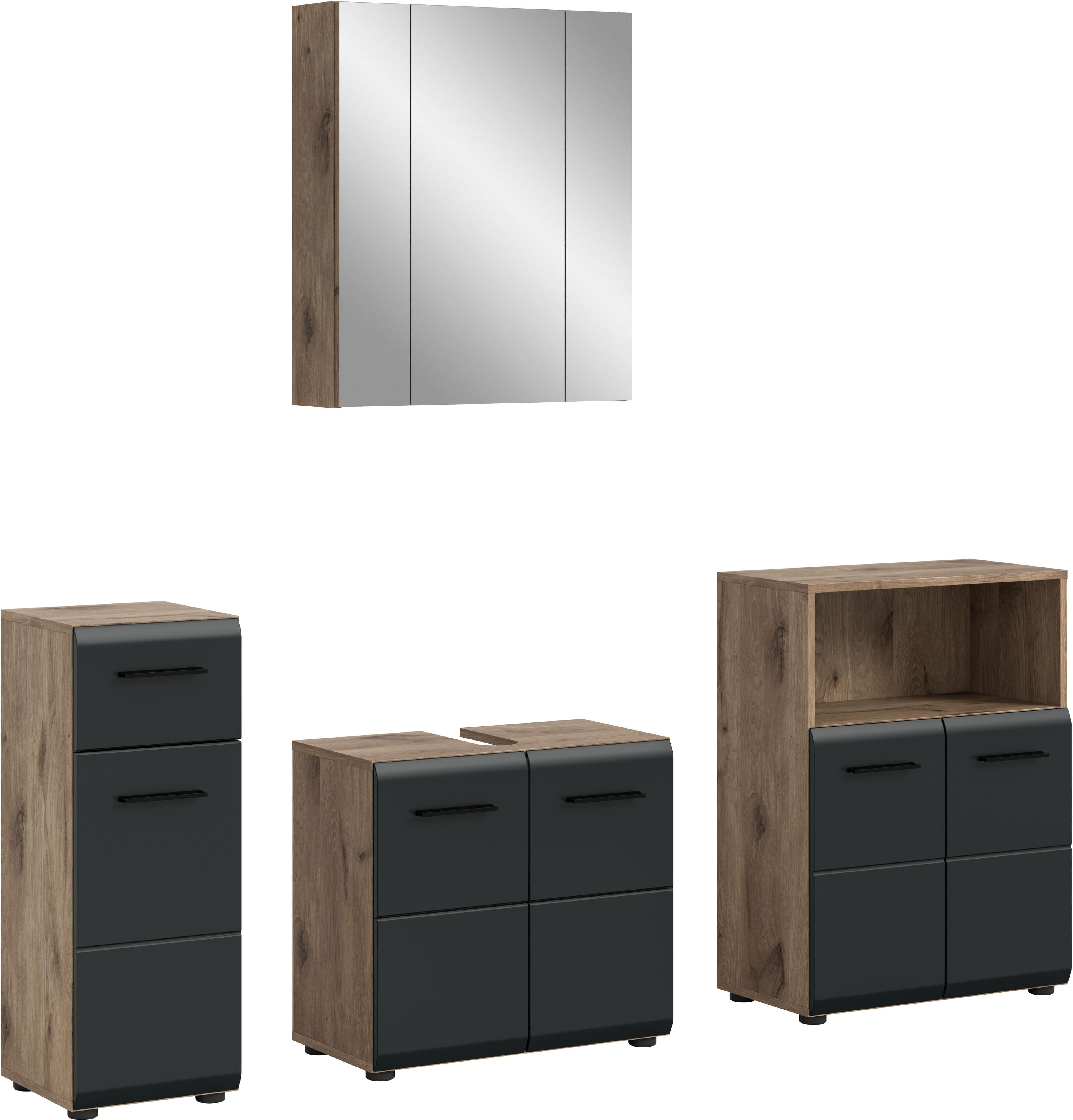 Badmöbel-Set INOSIGN Florenz 4-teilig MDF-Front Nox Oak NB Schwarz