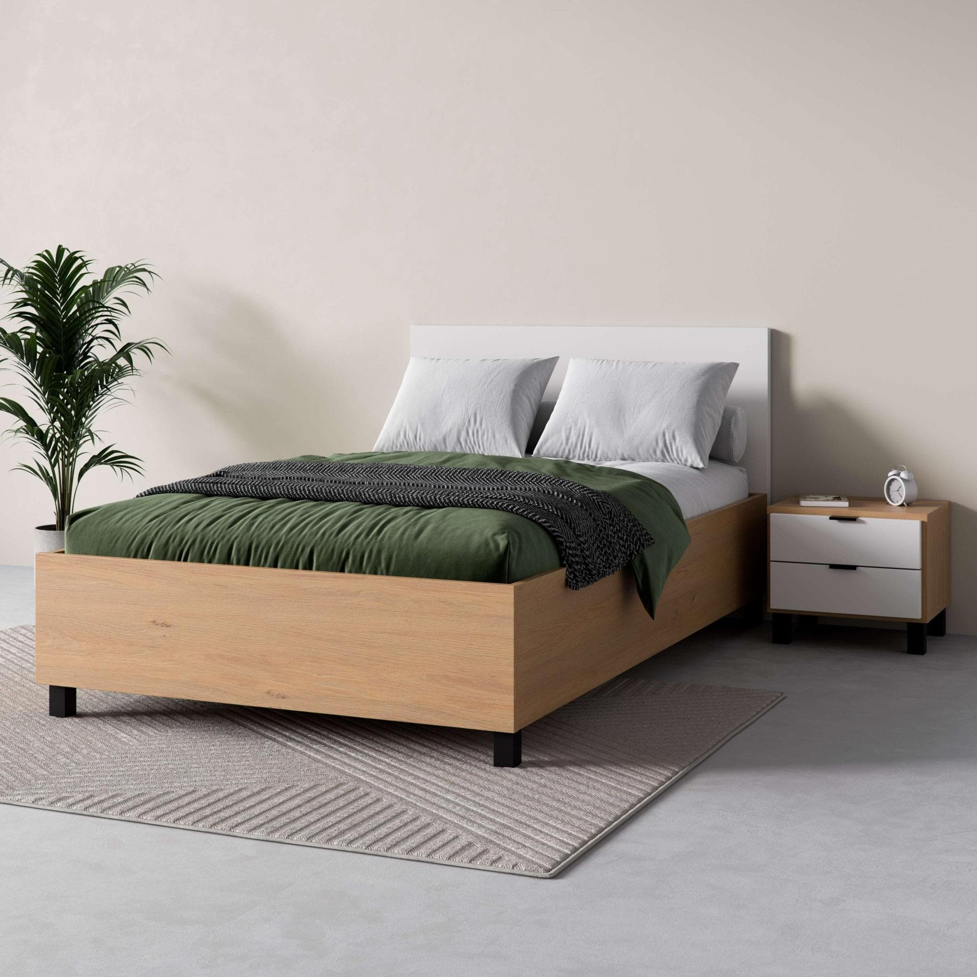 Bett VOX SIMPLE mit Bettkasten - Eiche, Weiß, Schwarz