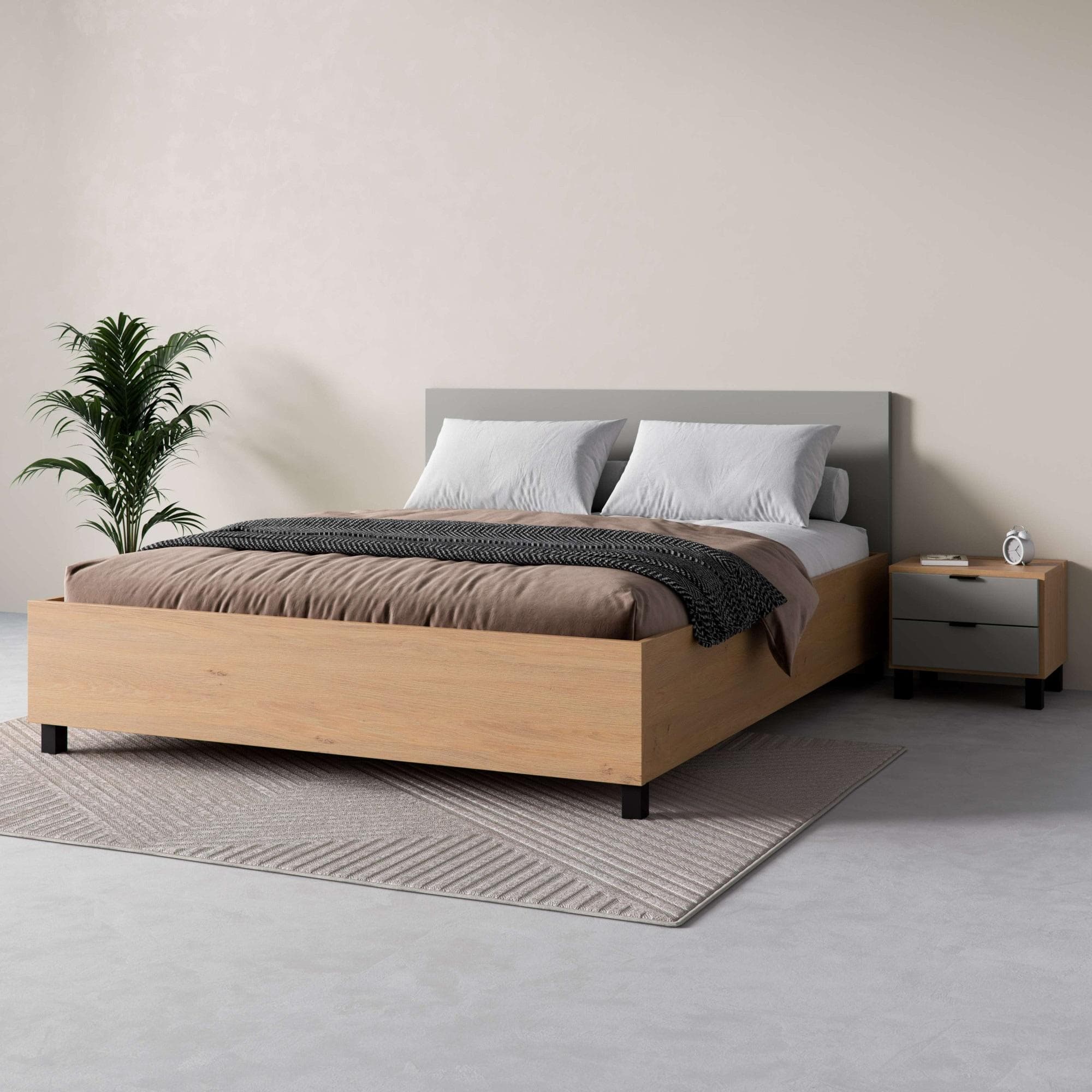 Bett VOX SIMPLE mit Bettkasten - Eiche Grau