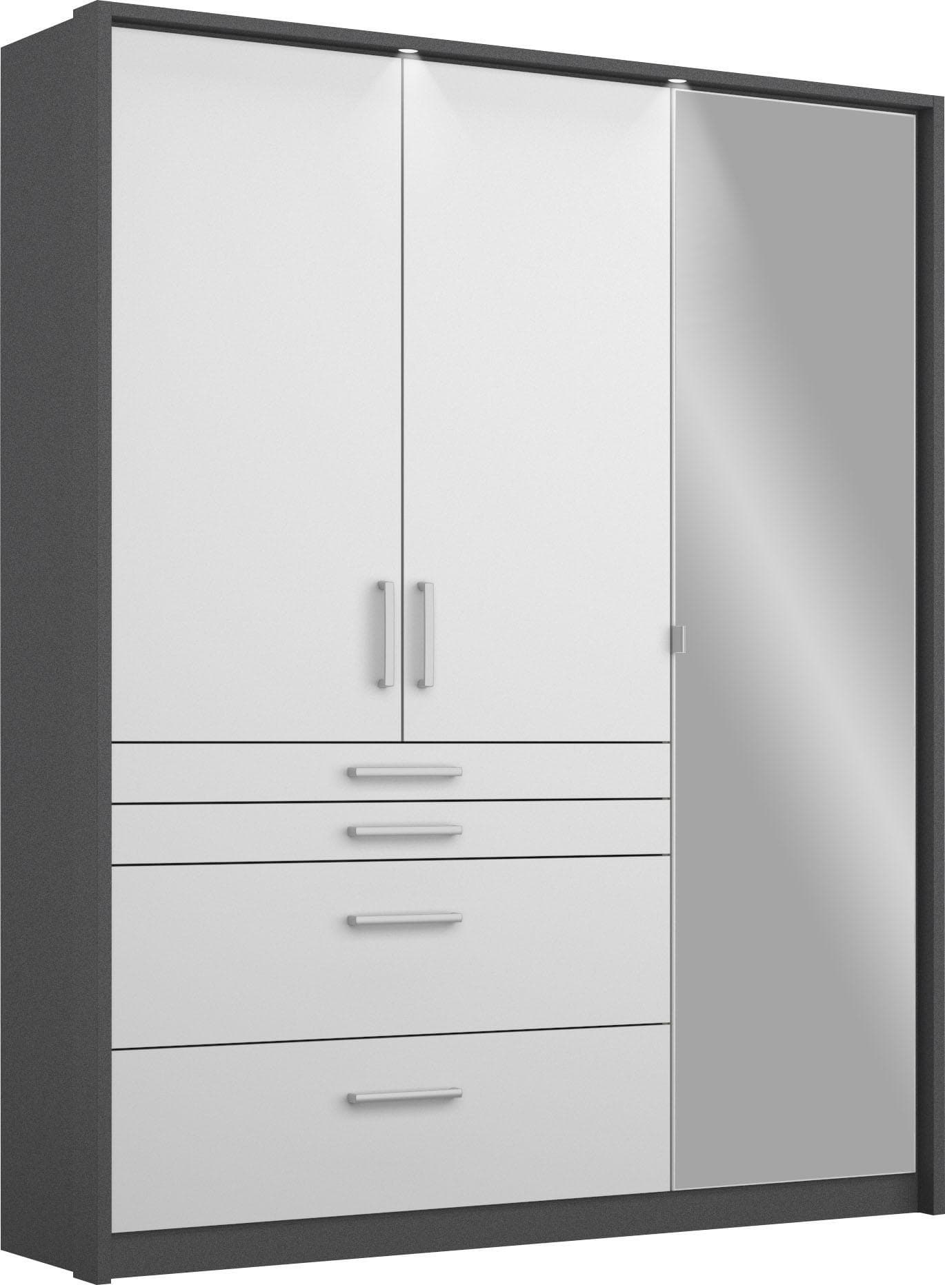 Rauch Homburg Drehtürenschrank Weiß Hochglanz mit LED-Spiegel