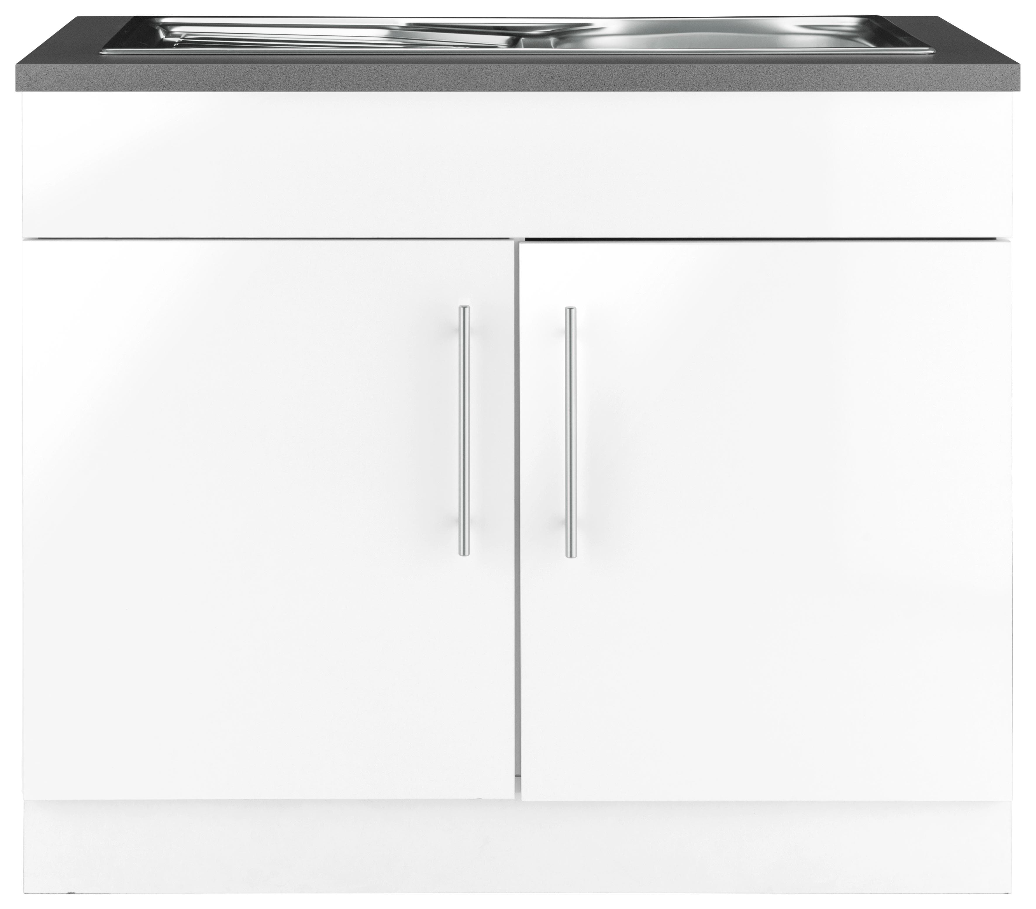 Wiho Küchen Spülenschrank Cali Weiß Glanz mit Granitplatte