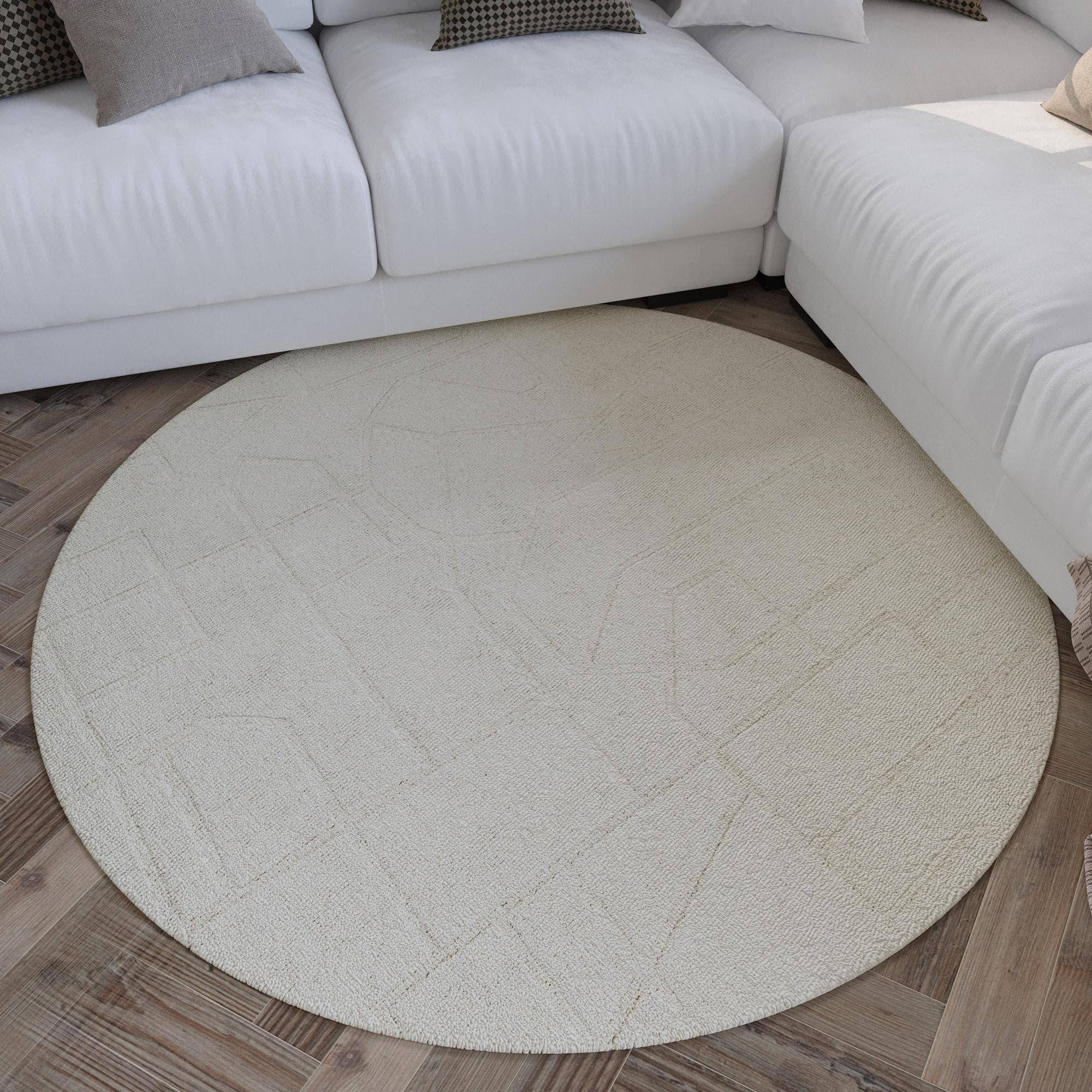 WECON HOME Teppich Hamptons TWENTYEIGHT Rund Creme Weiß Polyester Kurzflor