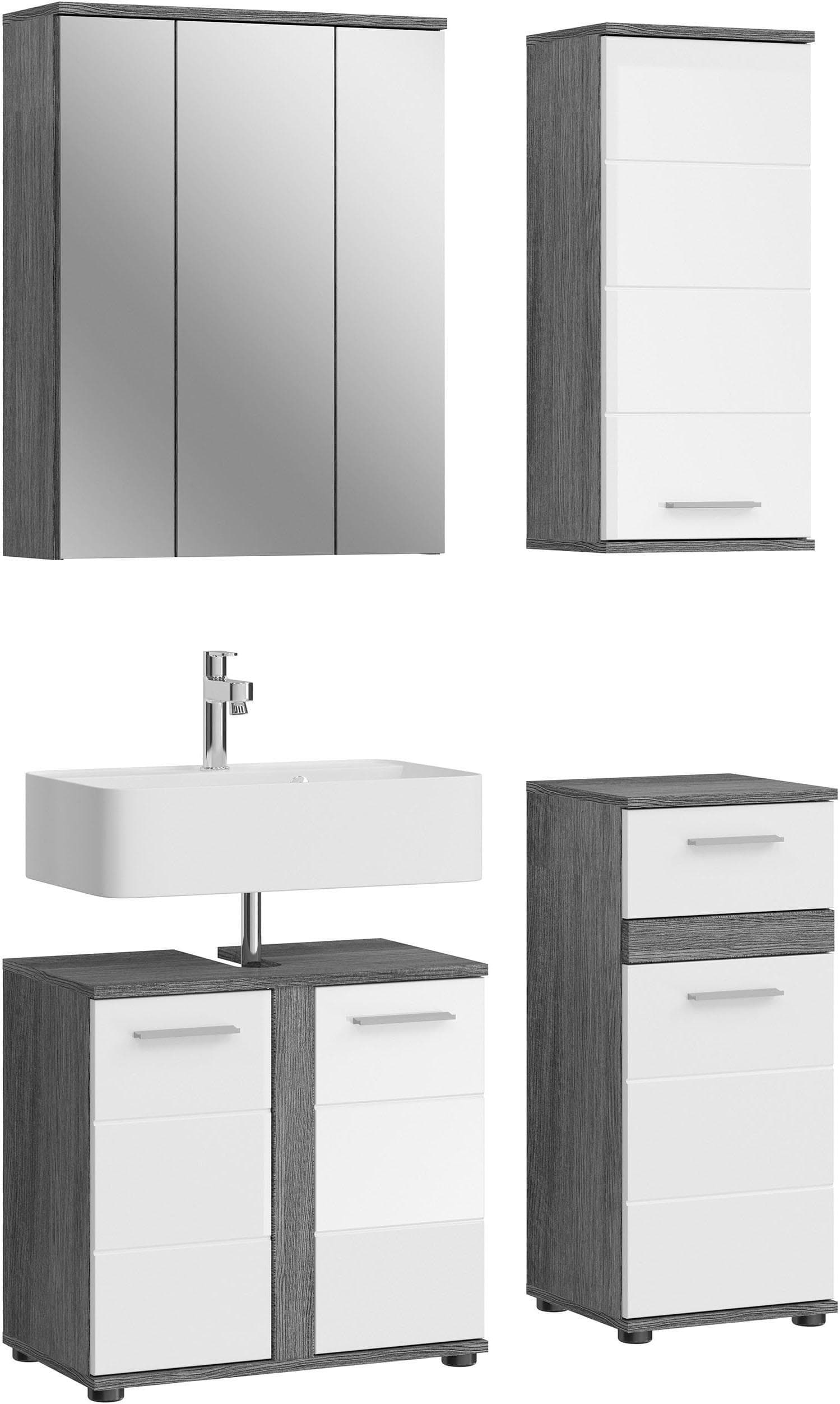 WELLTIME Badmöbel-Set LUCCA 4-teilig MDF Hochglanz Weiß/Silber