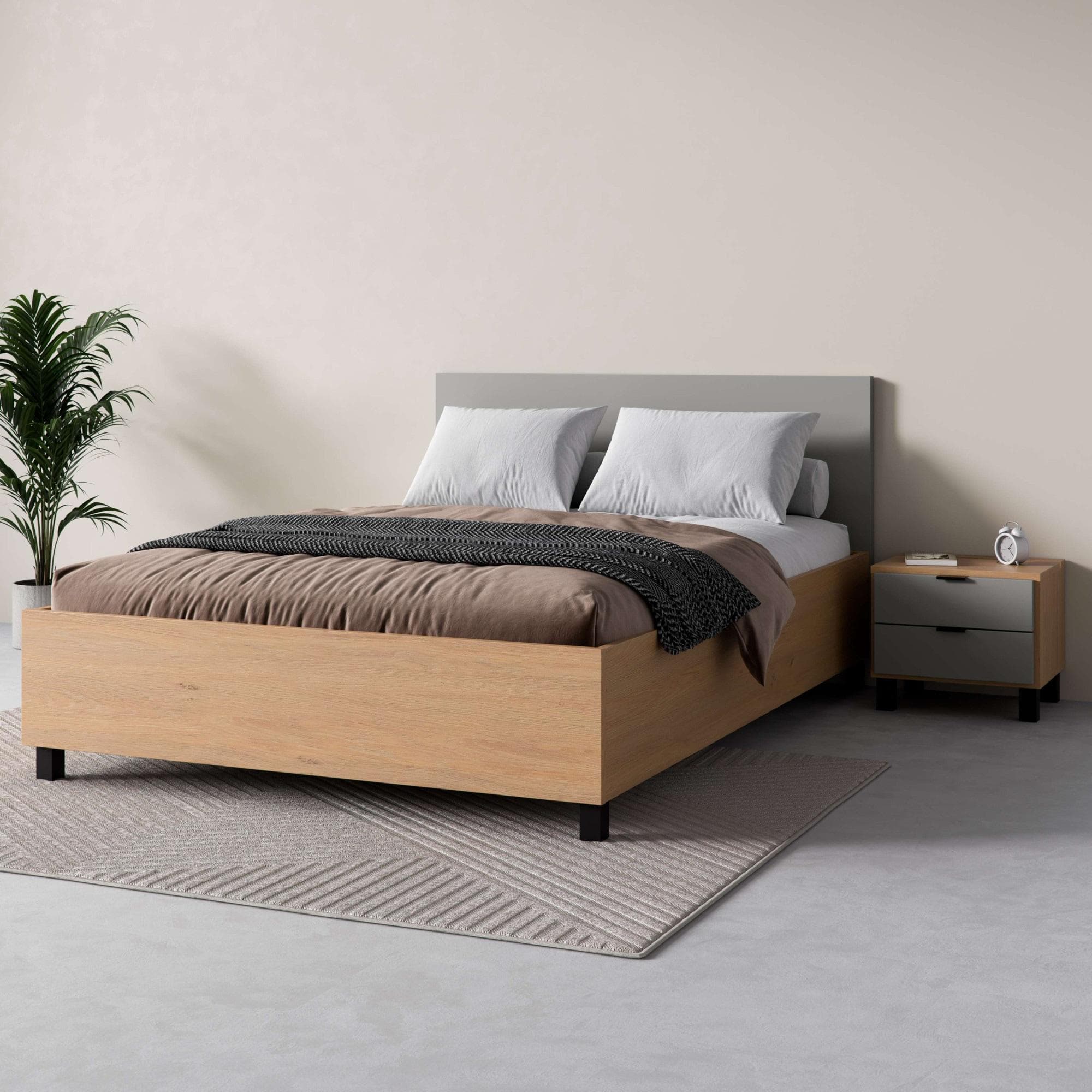 Bett VOX SIMPLE mit Bettkasten - Eiche Grau 145x204cm
