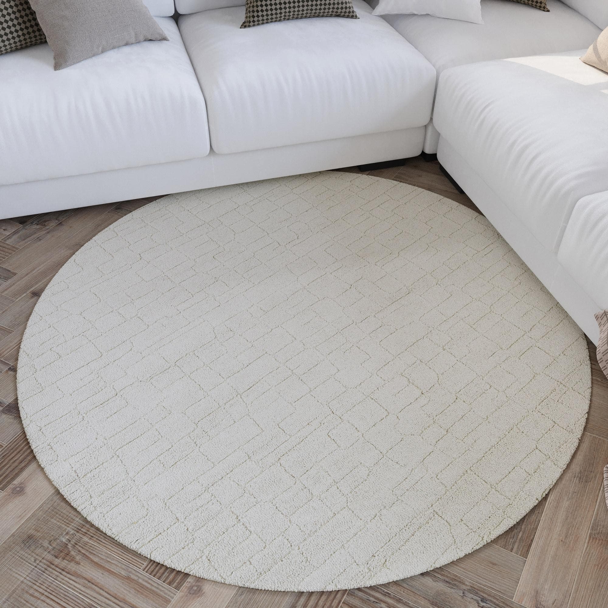 WECON HOME Teppich Hamptons THIRTYONE Rund Creme Weiß Kurzflor