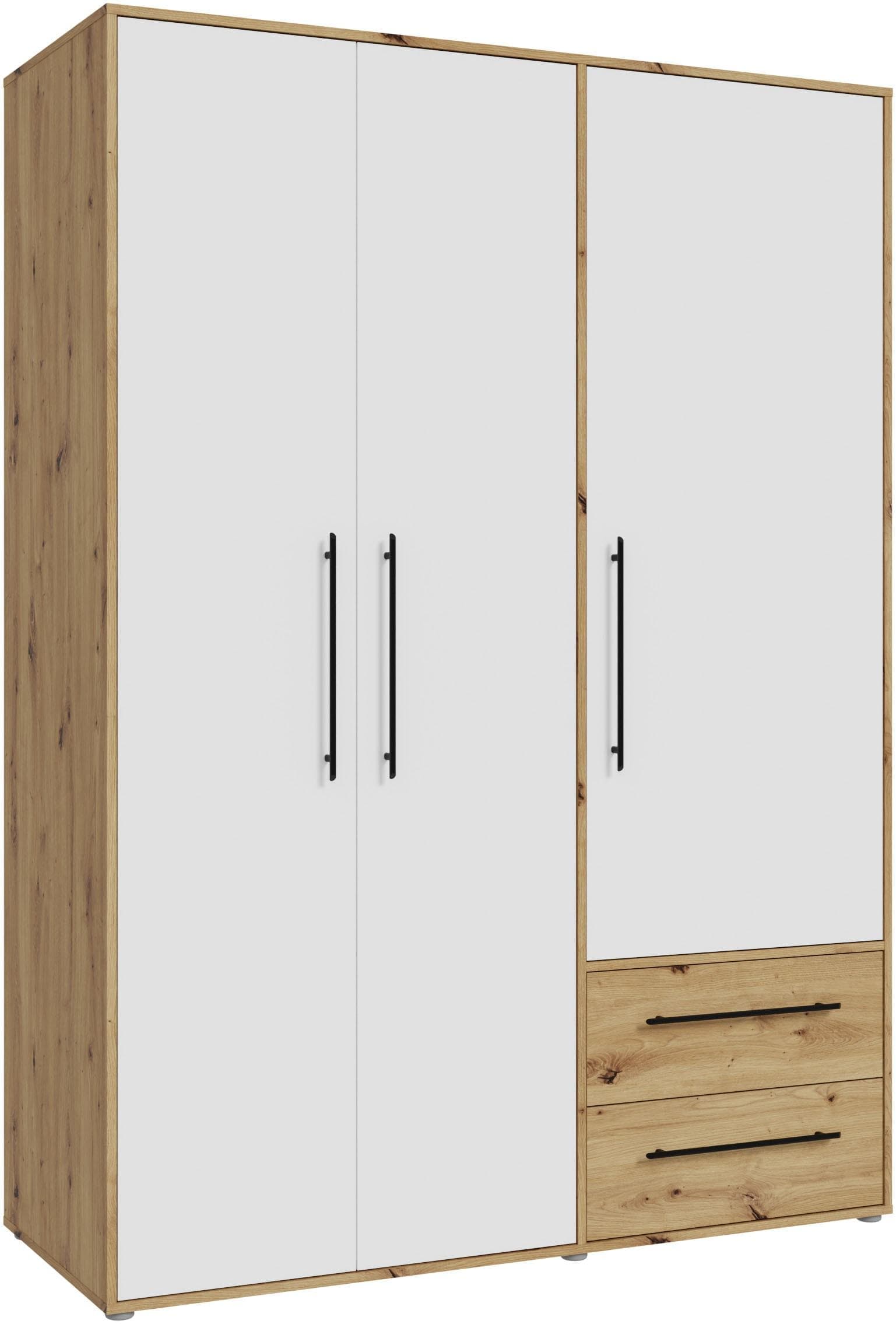 FORTE Kleiderschrank Mokkaris Artisan Eiche/Weiss mit Schubladen