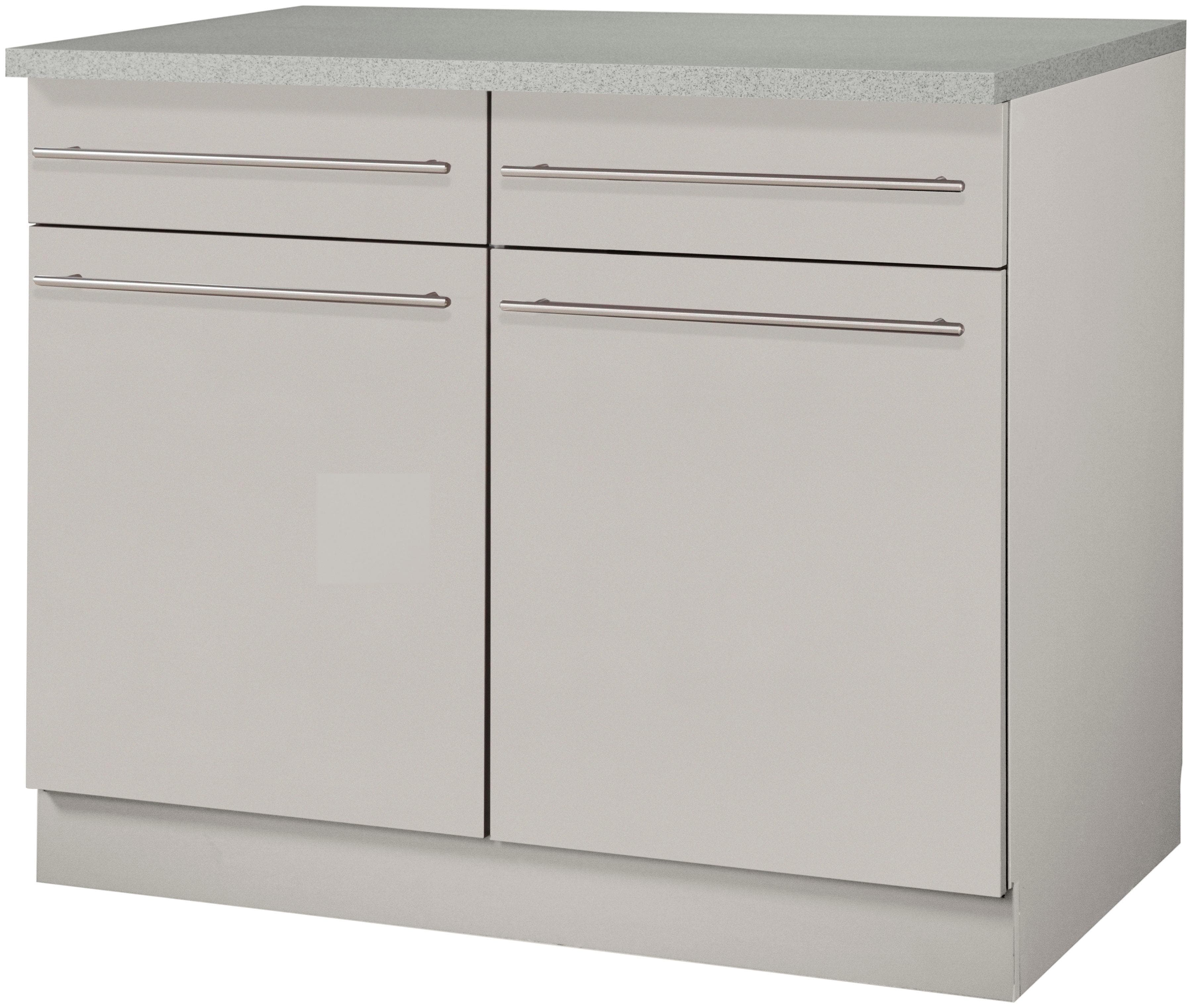 Wiho Küchen Unterschrank Chicago 100cm Beige Grau 2 Schubkästen 2 Türen