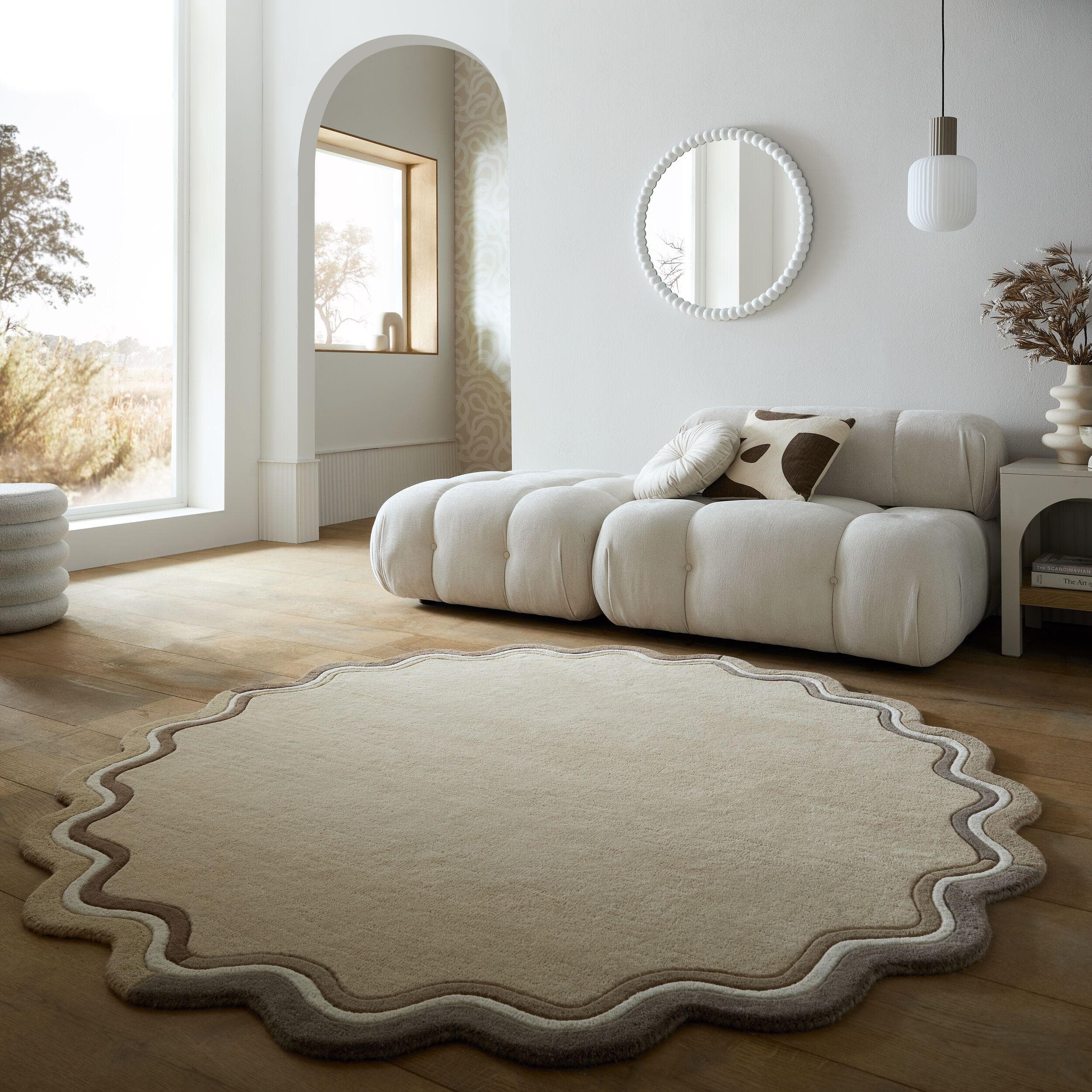 FLAIR RUGS LEO SCALLOP BORDER Teppich Rund Wolle Natürlich