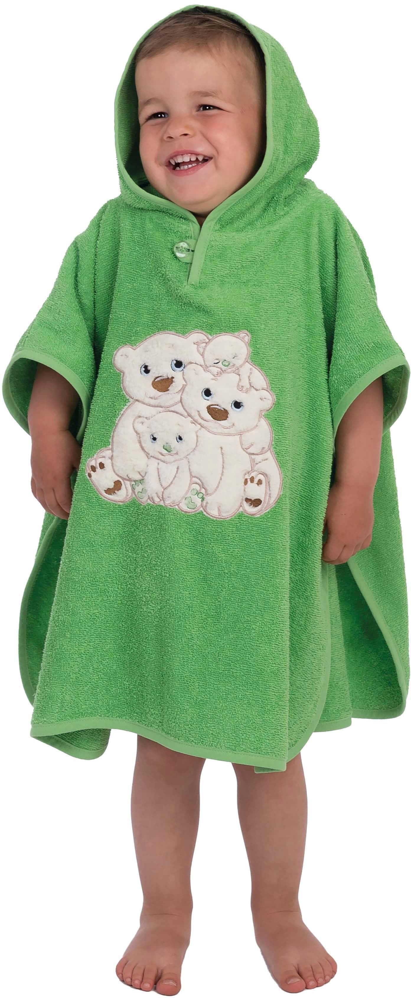 Grüner Badeponcho aus Baumwolle und Frottier mit Kapuze