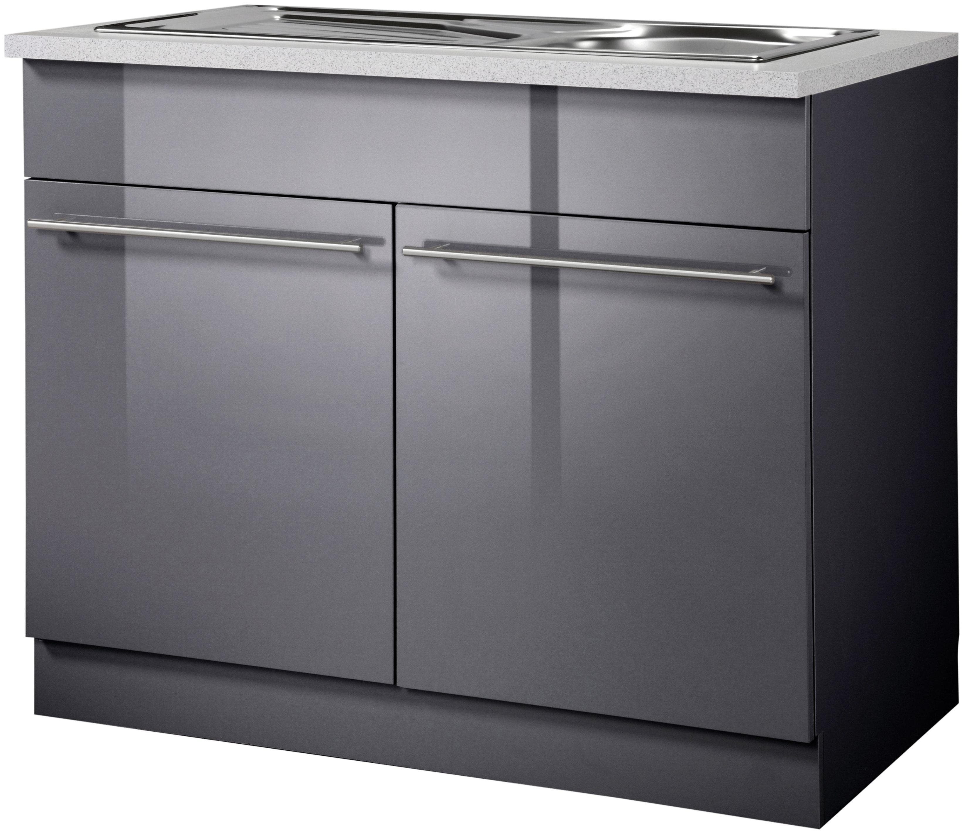 Wiho Küchen Spülenschrank Chicago Anthrazit Glanz mit Spüle