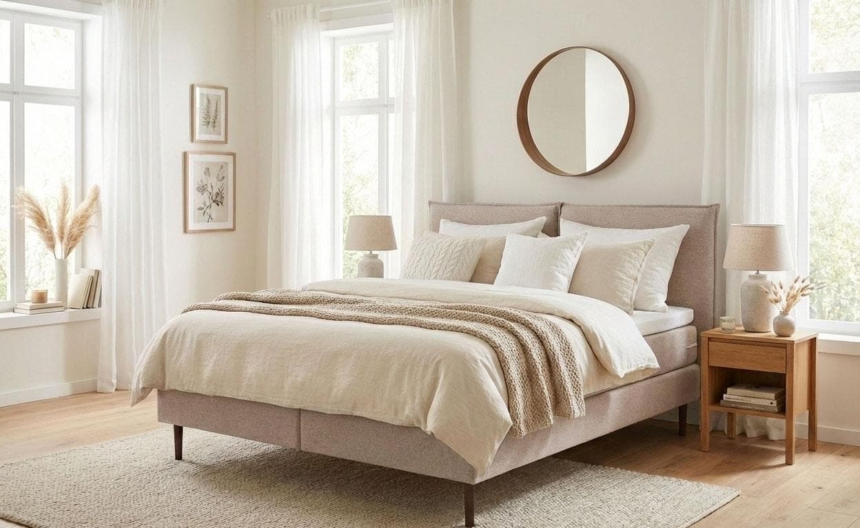 LeGer Home ERIK Boxbett Beige mit Taschenfederkernmatratze