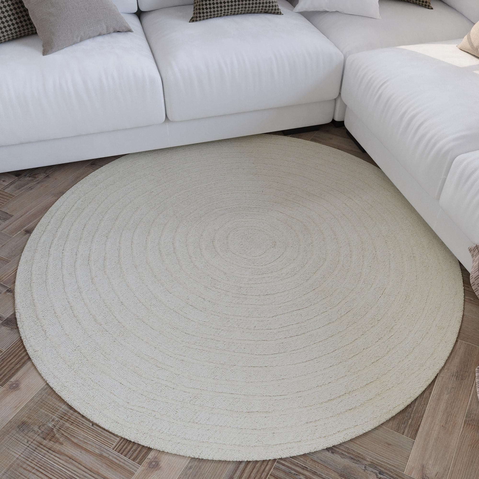 WECON HOME Wollteppich Hamptons NINETEEN Creme Weiß Rund