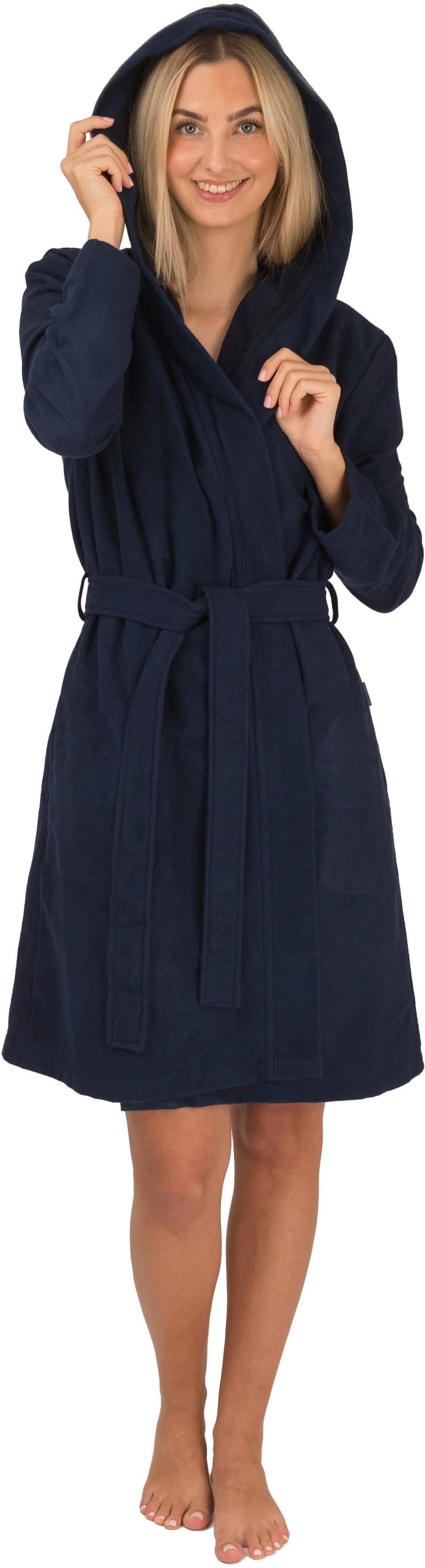 Unisex-Bademantel wewofashion navy Polycotton mit Kapuze